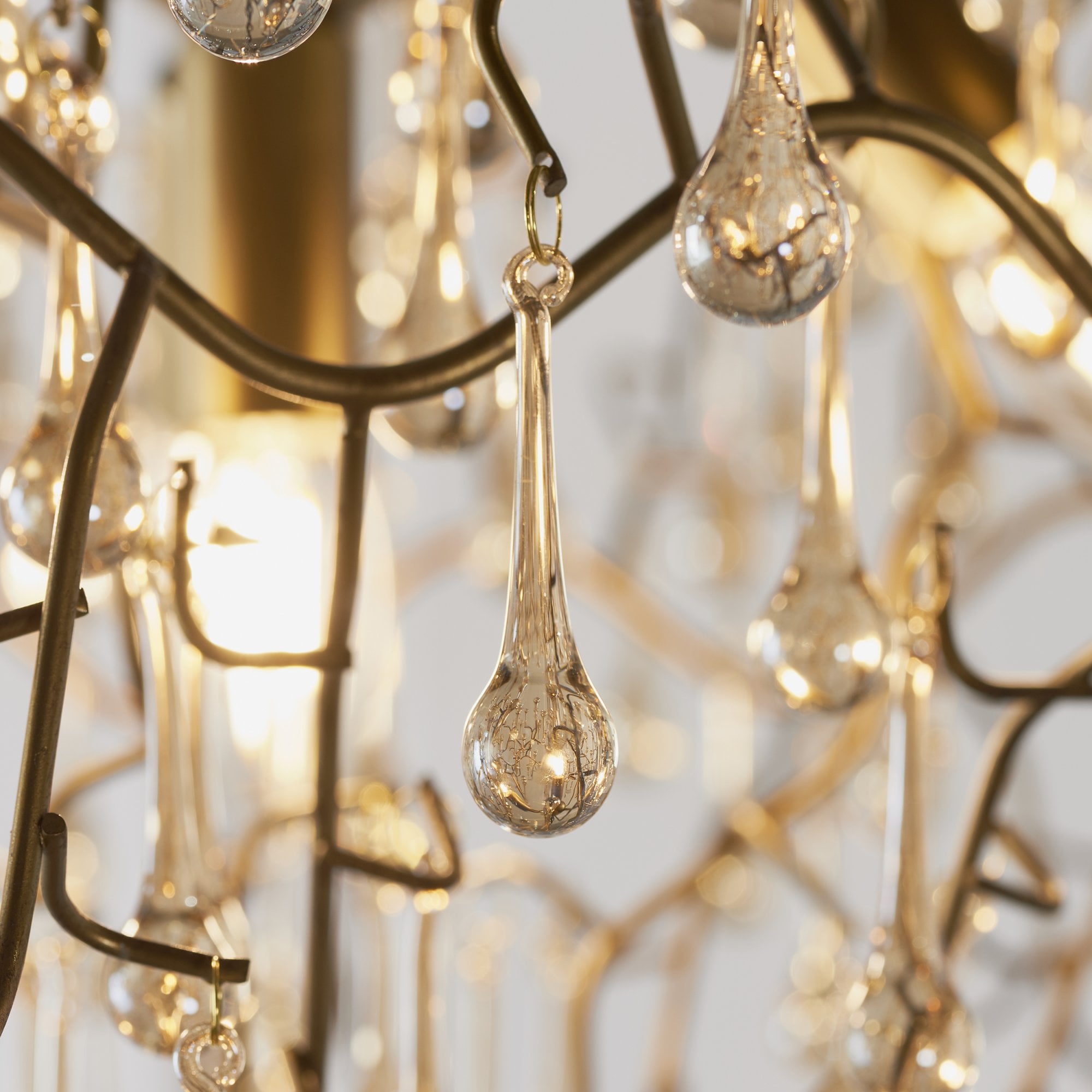 Utopia Drip 4 Light Pendant Chandelier - Aged Gold With Champagne Tinted Glass - 75cm Diameter