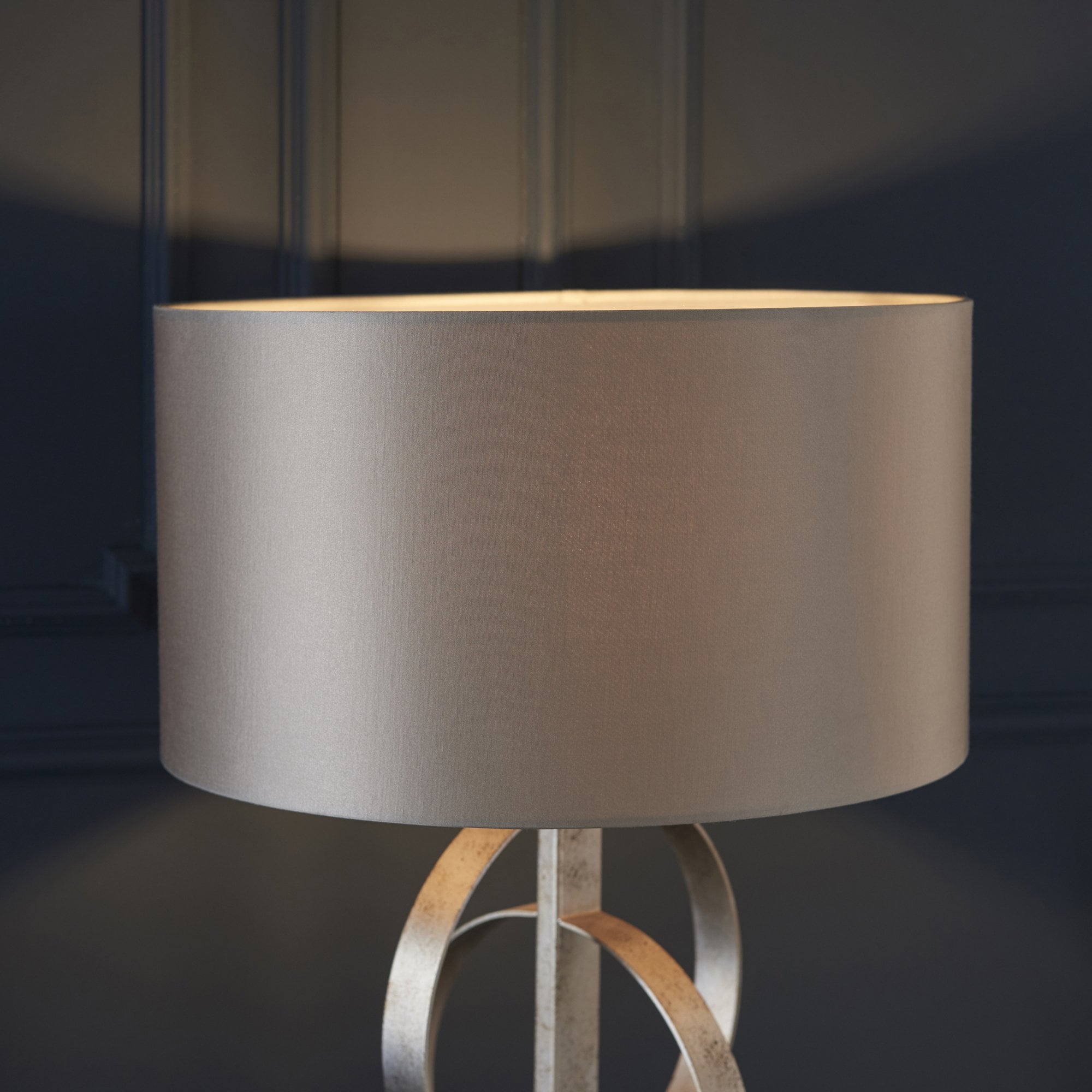 Utopia Interlink Table Lamp - Antique Silver Leaf With Mink Shade
