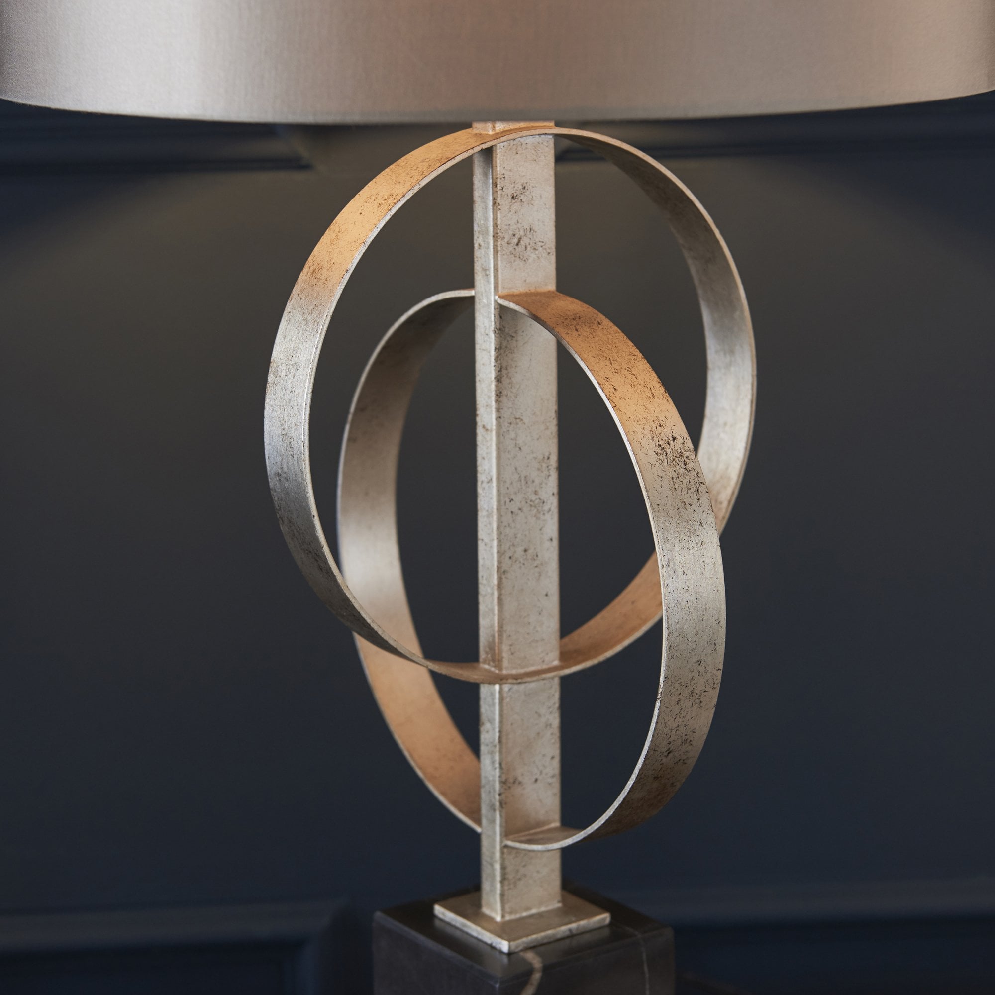 Utopia Interlink Table Lamp - Antique Silver Leaf With Mink Shade