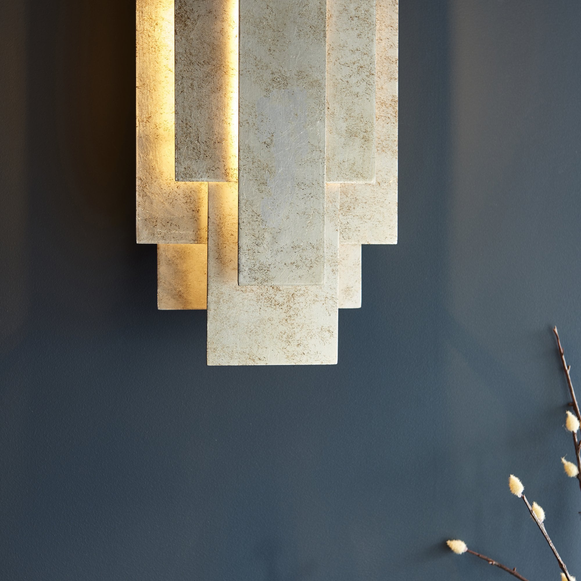 Utopia Overlay 2 Light Wall Light - Antique Silver Leaf