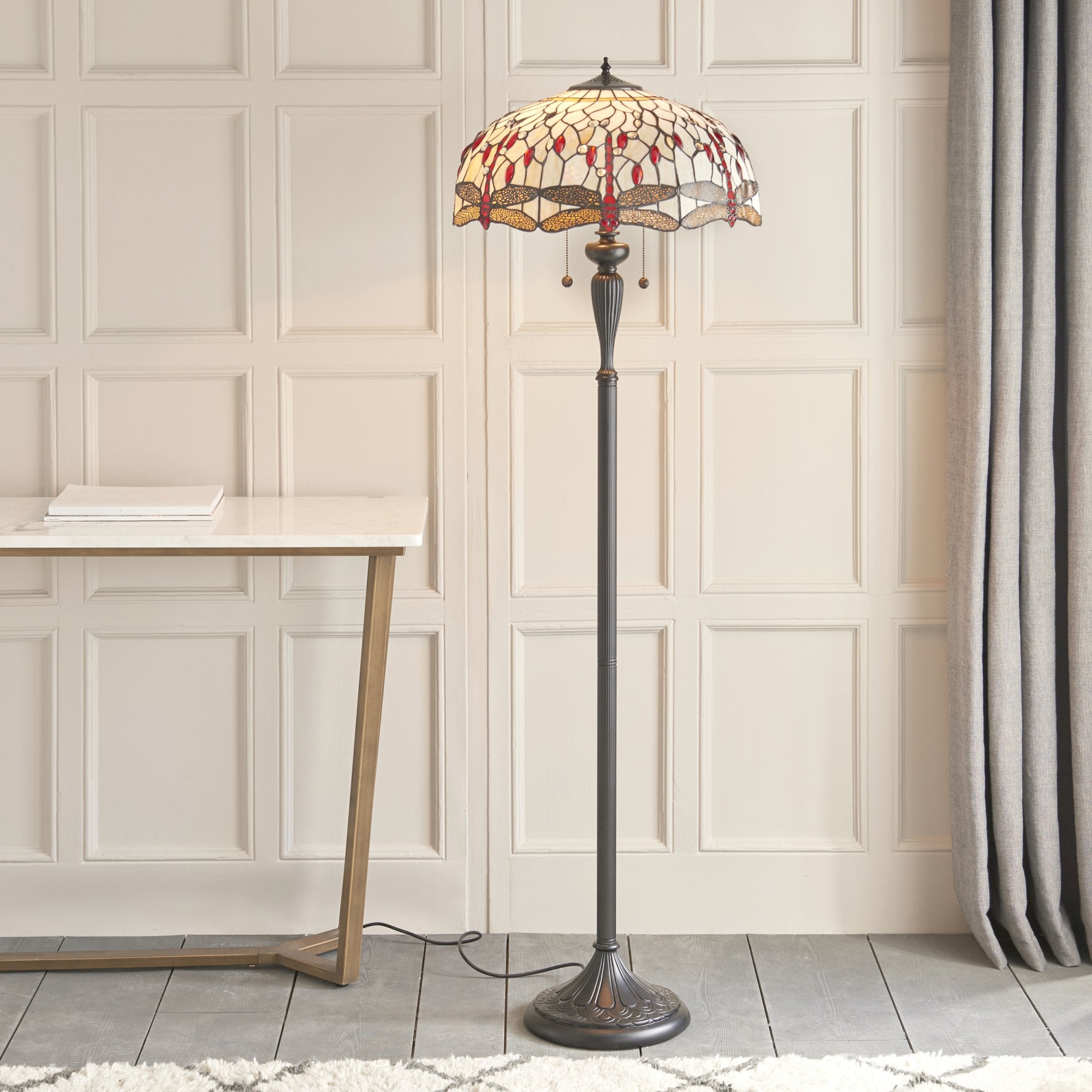 Interiors 1900 Dragonfly Beige Floor Lamp - Tiffany Glass