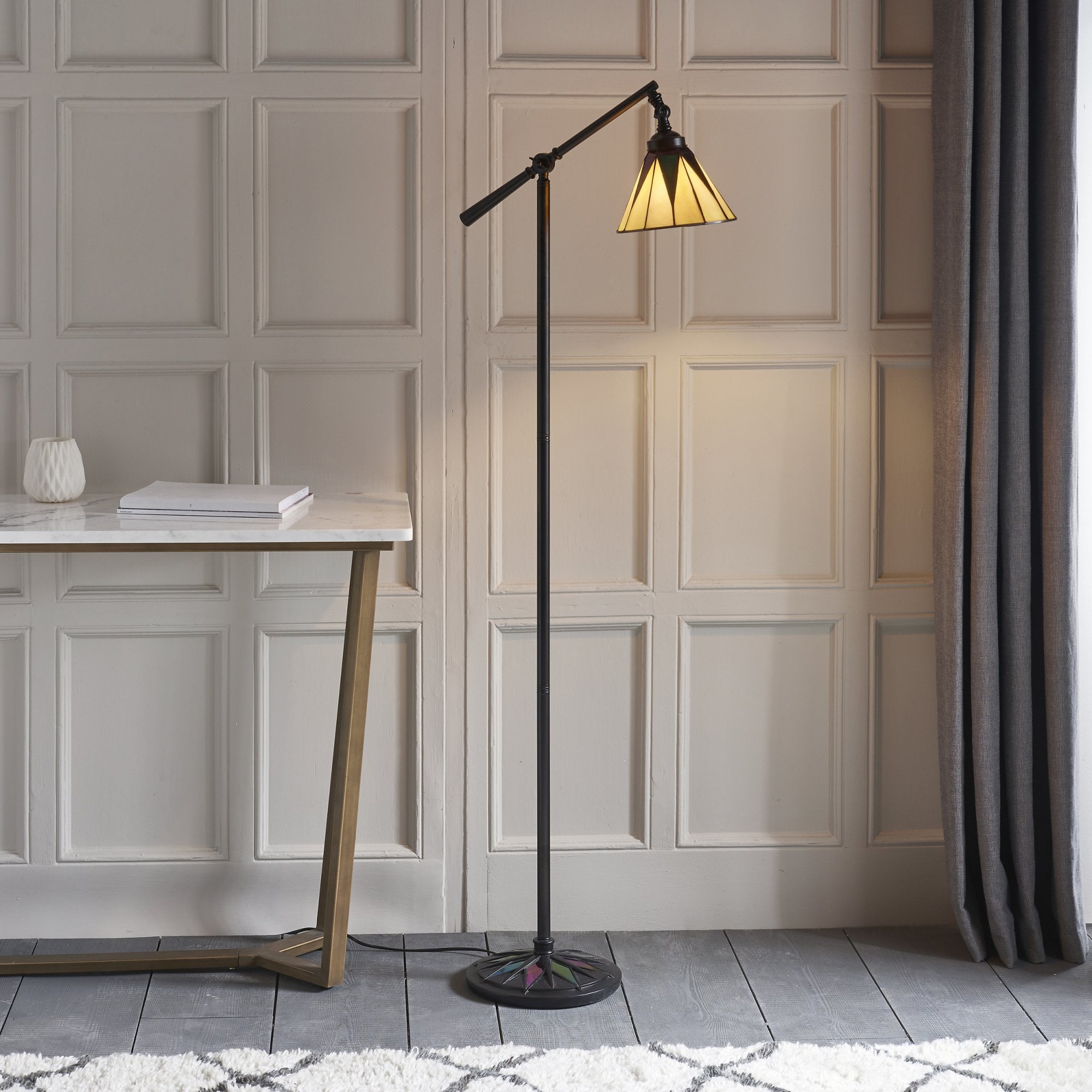 Interiors 1900 Dark Star Task Floor Lamp - Tiffany Glass