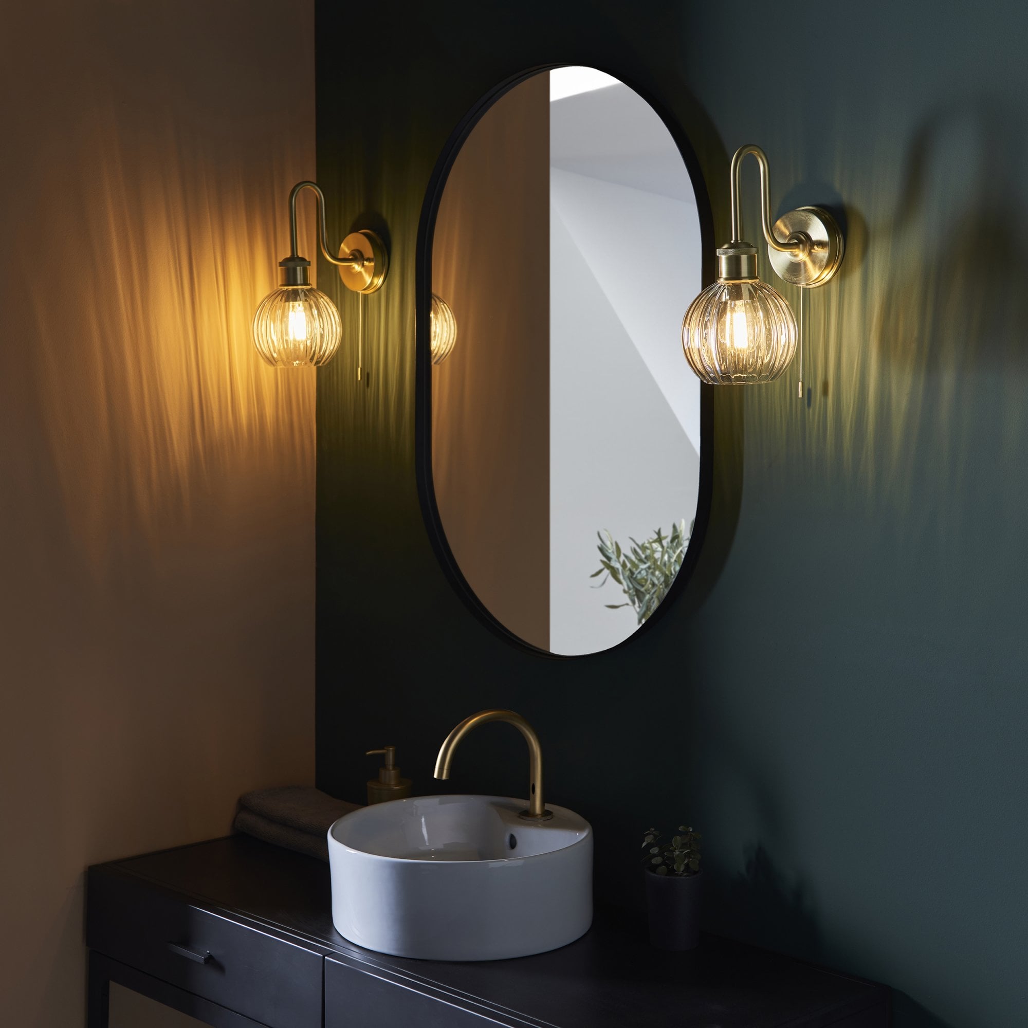 Endon Plush Single Light Wall - Satin Brass & Ribbed Glass