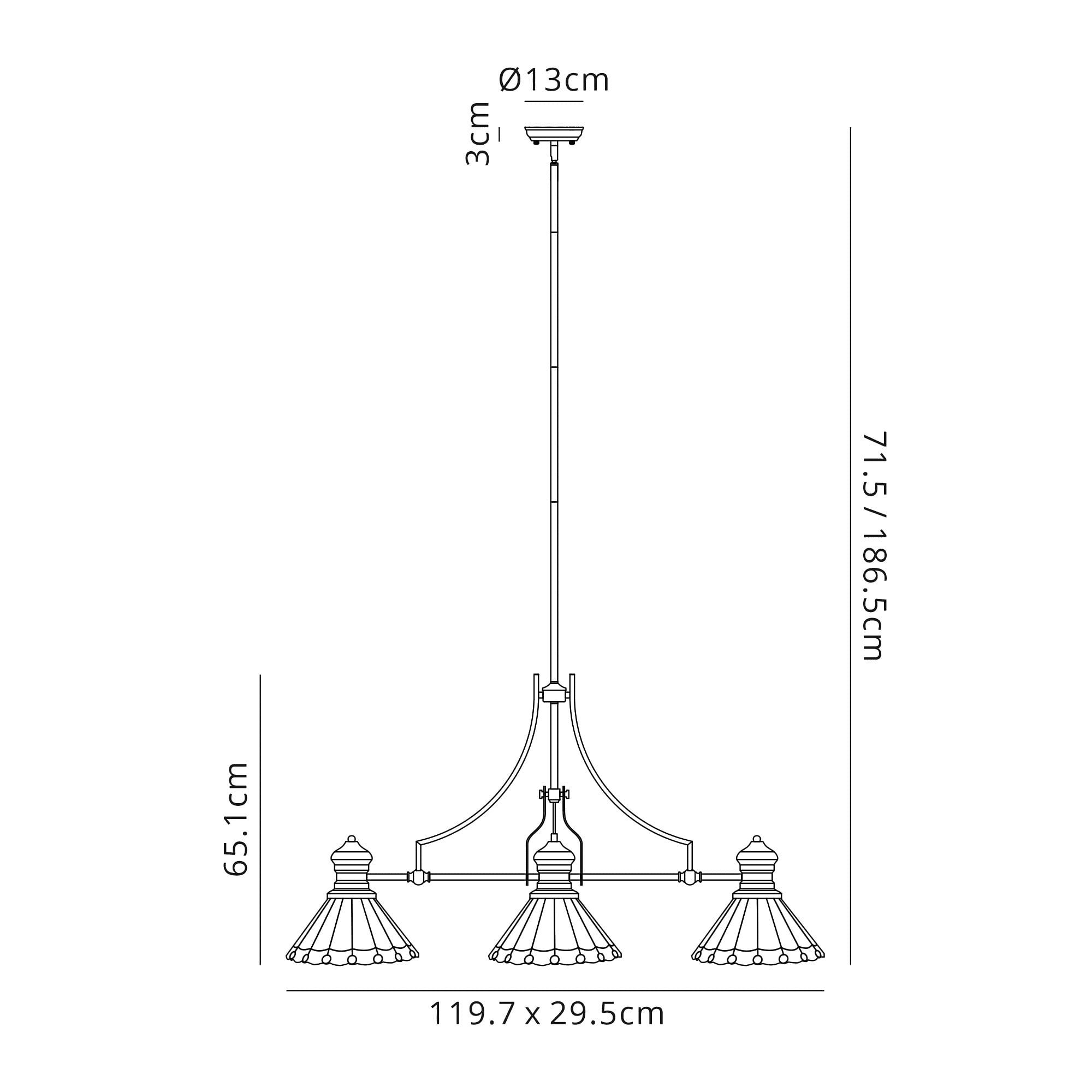 Fabula Amberley 3 Light Linear Pendant - 30cm Tiffany Shade - Polished Nickel, Grey & Cream