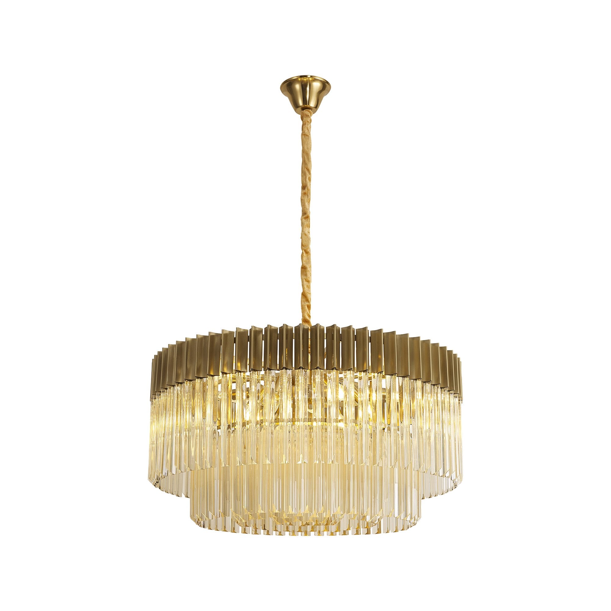 Fabula Cedar 12 Light Pendant - Brass & Cognac Sculpted Glass