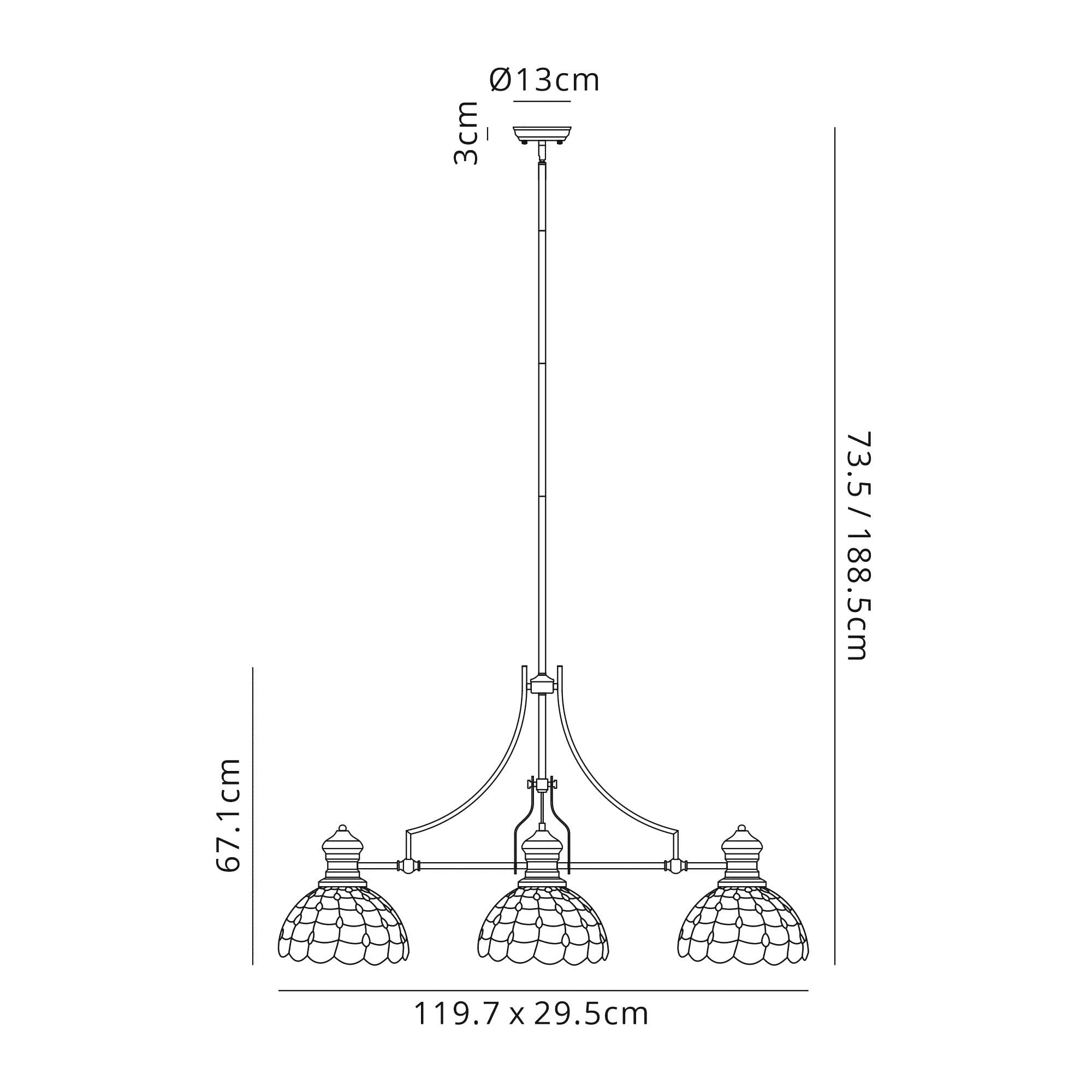 Fabula Crescent 3 Light Linear Pendant - 30cm Tiffany Shade - Polished Nickel & Beige