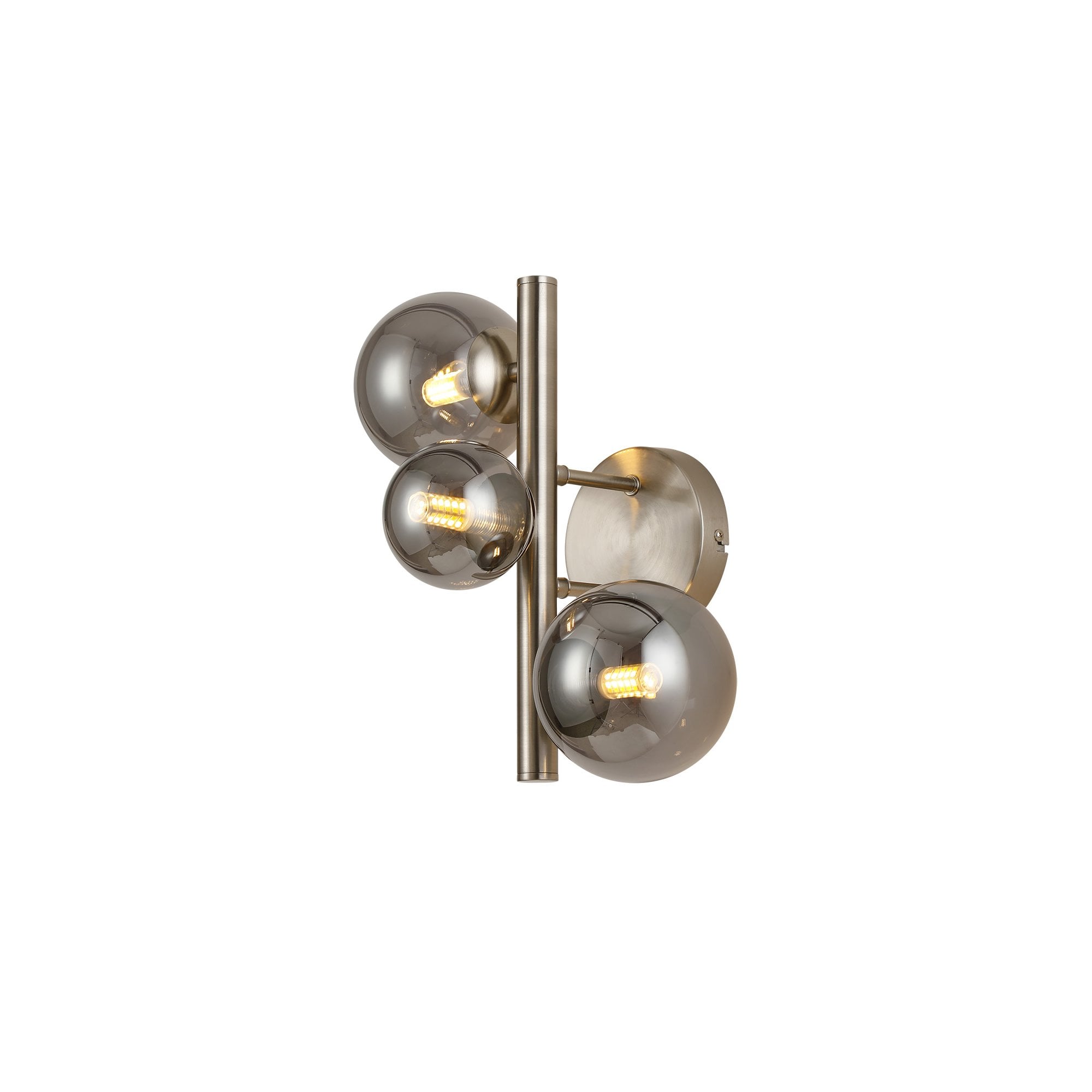 Fabula Deacon 3 Light Wall Lamp - Satin Nickel & Smoke Plated Glass