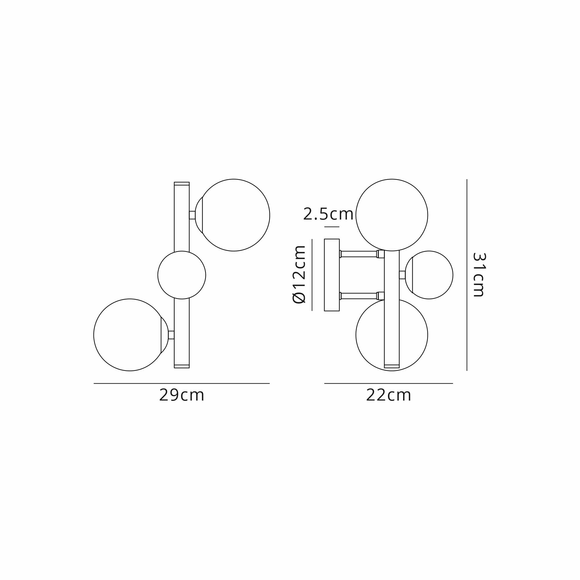 Fabula Deacon 3 Light Wall Lamp - Satin Nickel & Smoke Plated Glass