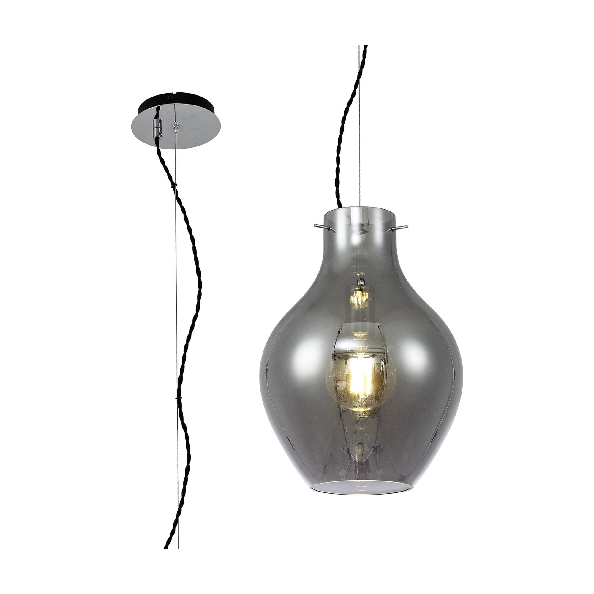 Fabula Elgar 28cm Round Pendant - Chrome & Smoked Glass