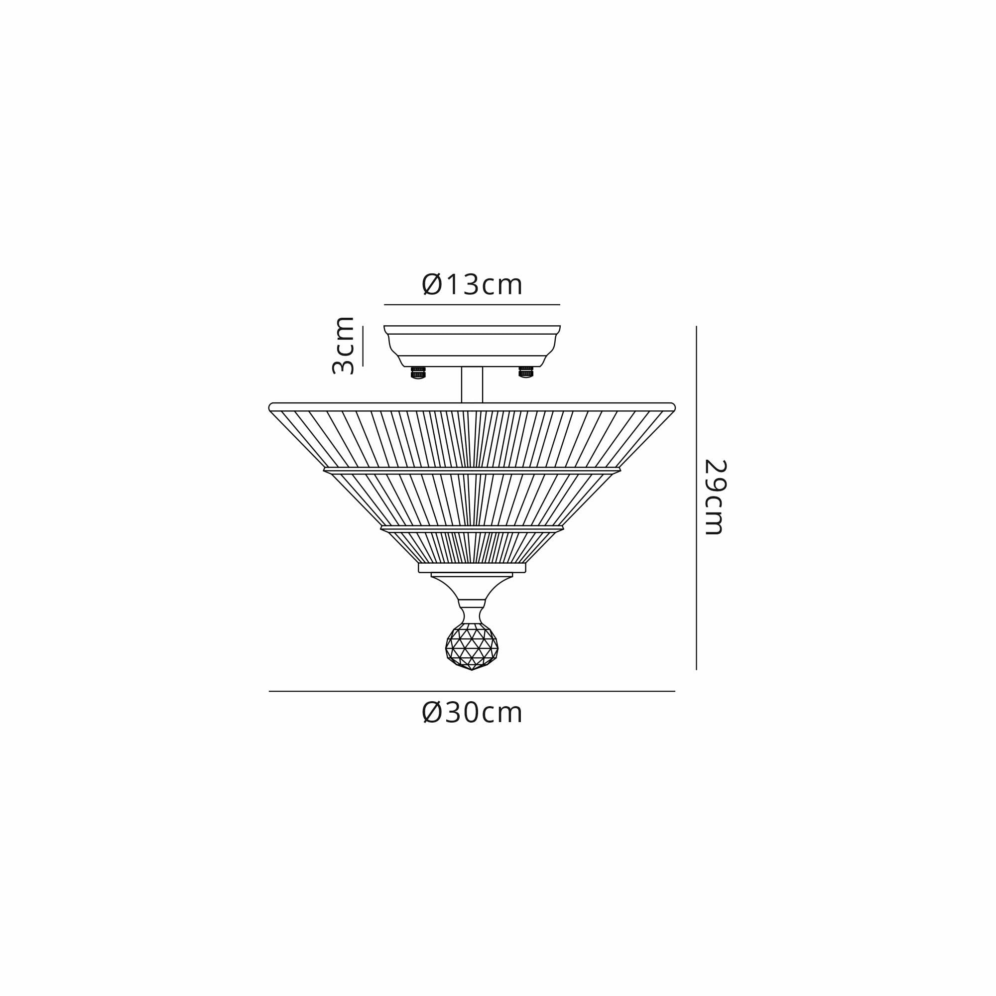Fabula Mansfield 2 Light Semi-Flush Light - 30cm Cone Glass Shade - Matt Black & Clear Glass
