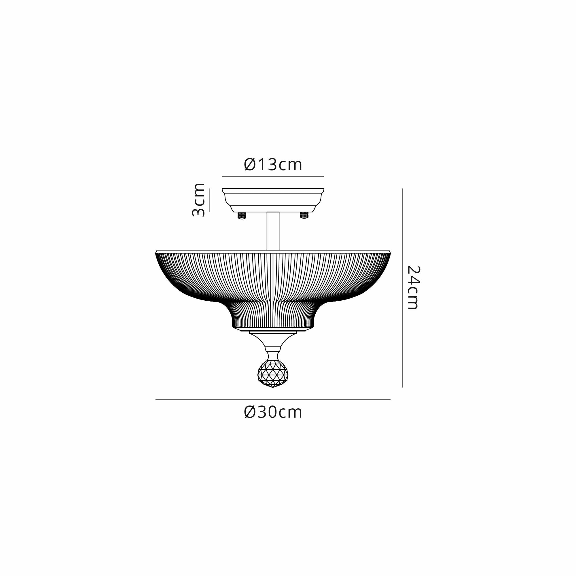 Fabula Mansfield 2 Light Semi-Flush Light - 30cm Round Glass Shade - Matt Black & Clear Glass