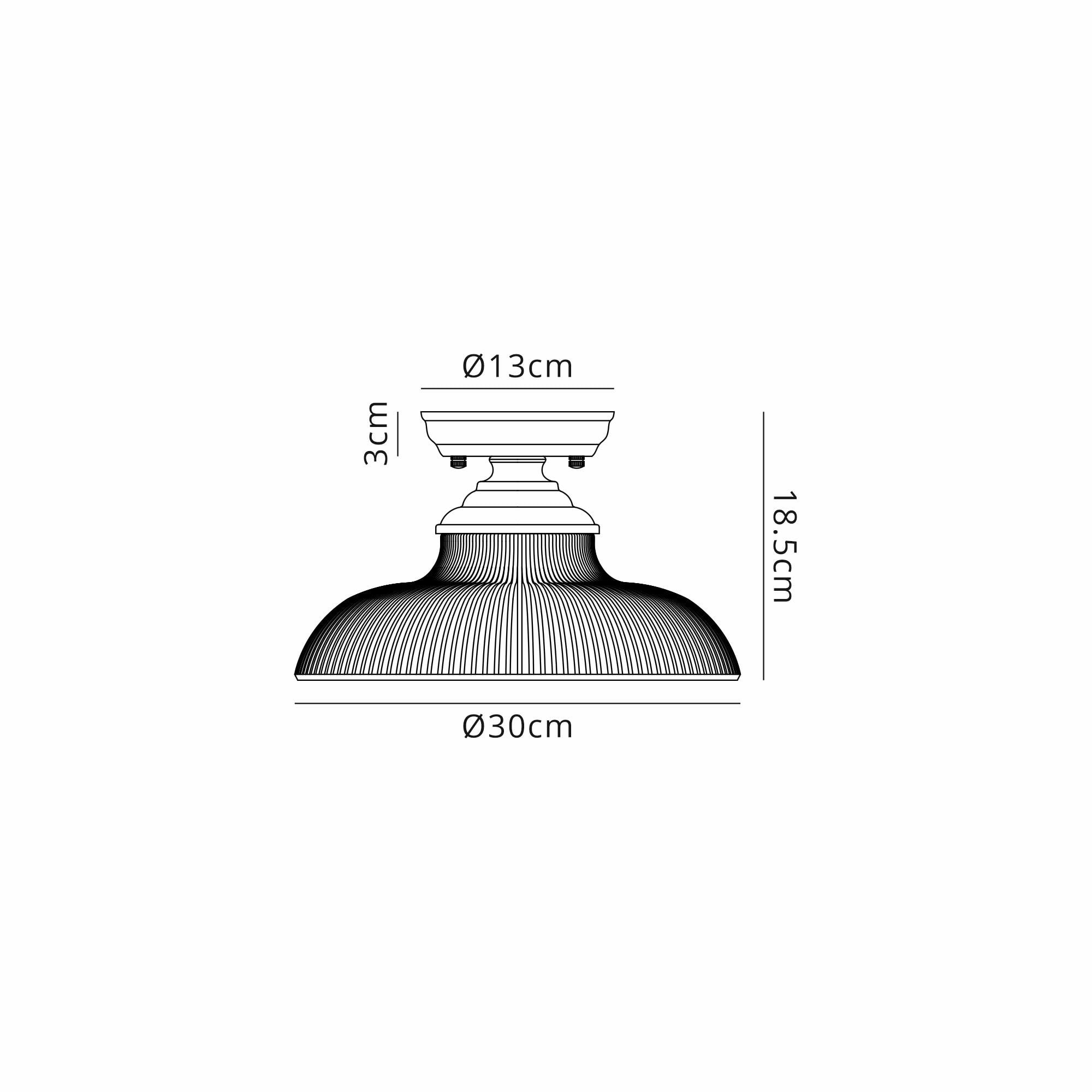 Fabula Mansfield Single Flush Light - 30cm Round Glass Shade - Polished Nickel & Clear Glass