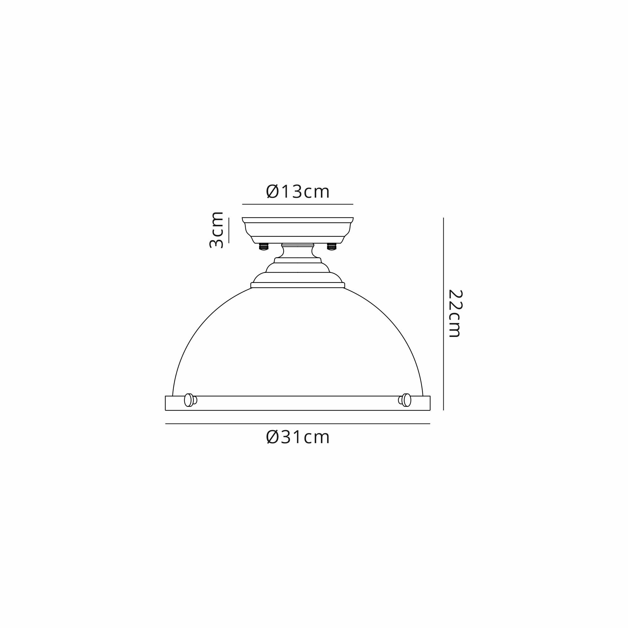 Fabula Mansfield Single Flush Light - 31cm Round Metal Shade - Matt Black