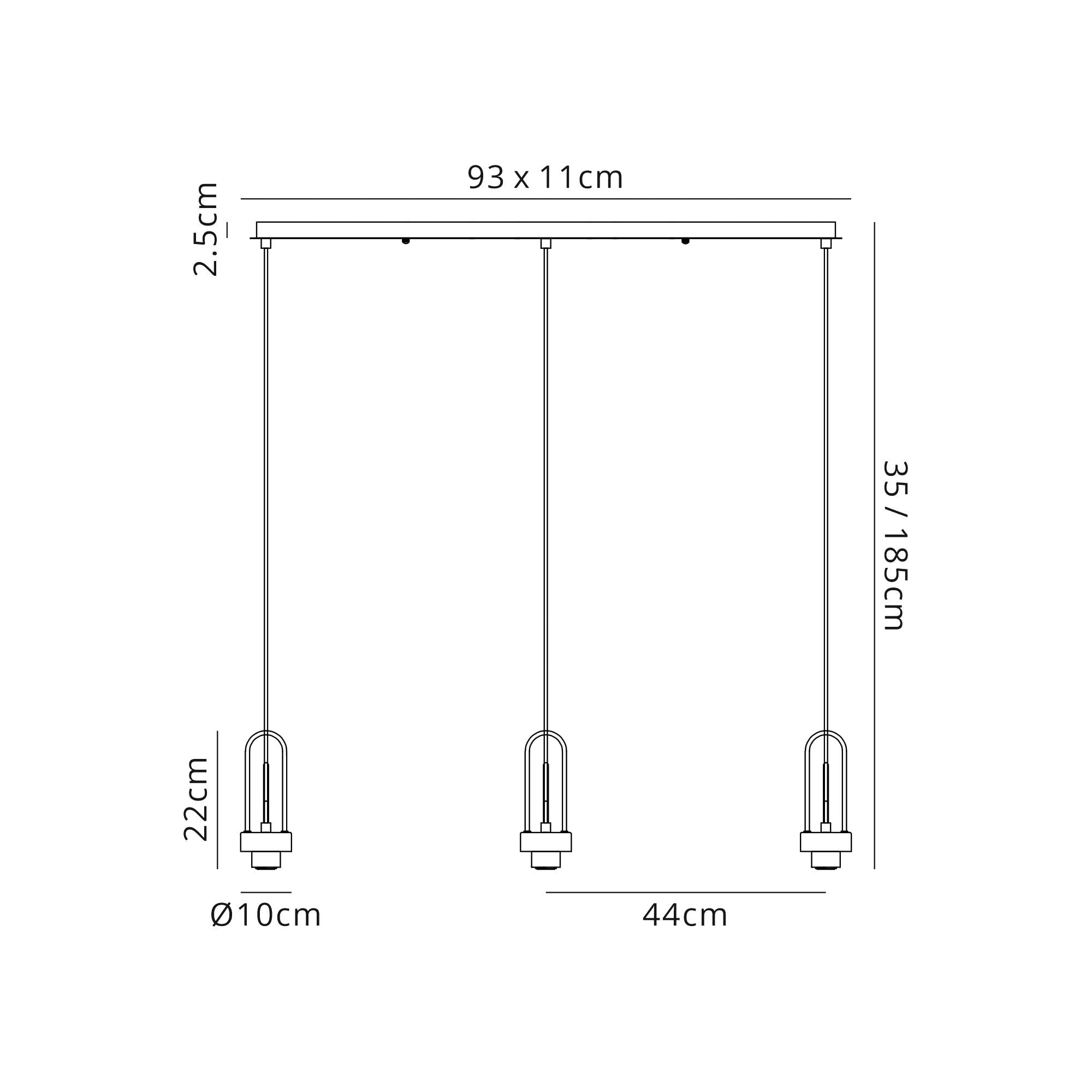 Fabula Springfield 3 Light Linear Suspension Kit - Black Chrome - Frame Only