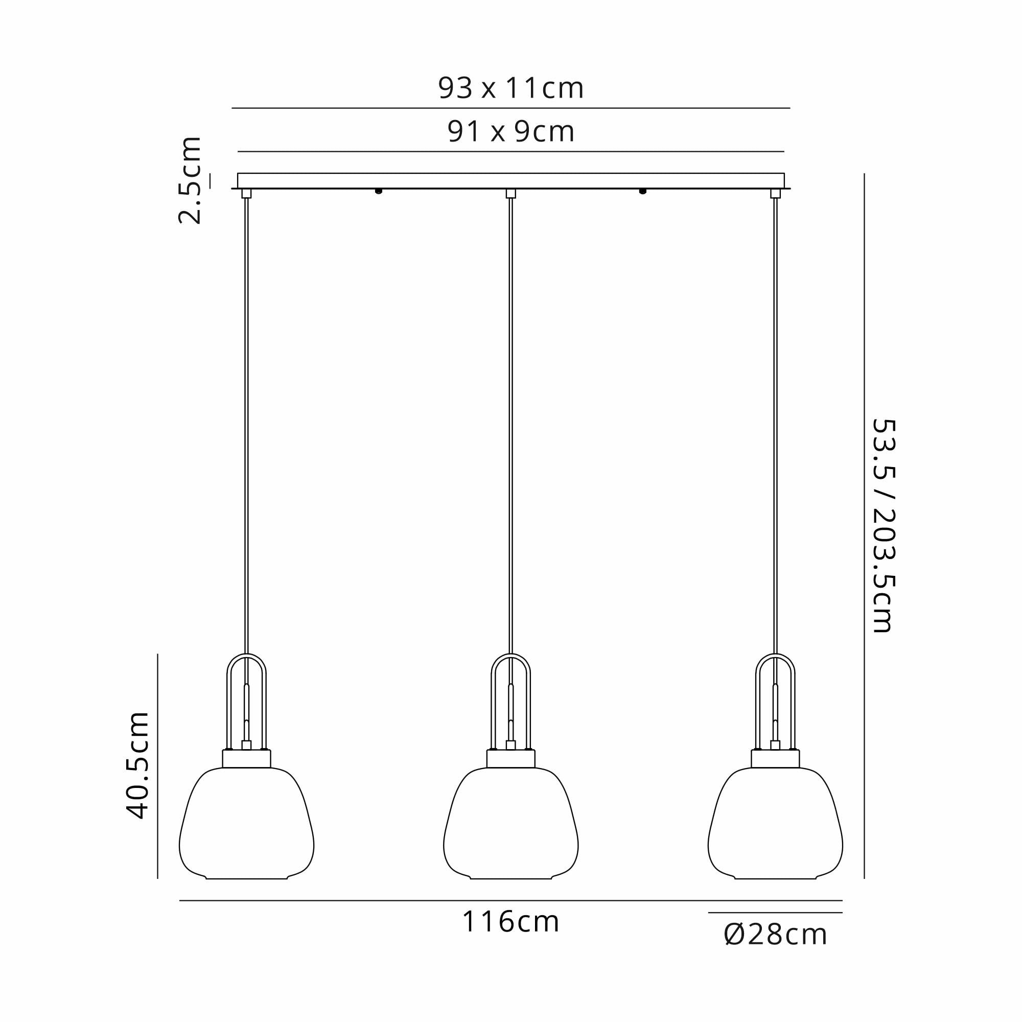Fabula Springfield 3 Light Linear Pendant - 28cm Trapezium Glass Shades - Matt Black & Copper Fade Glass