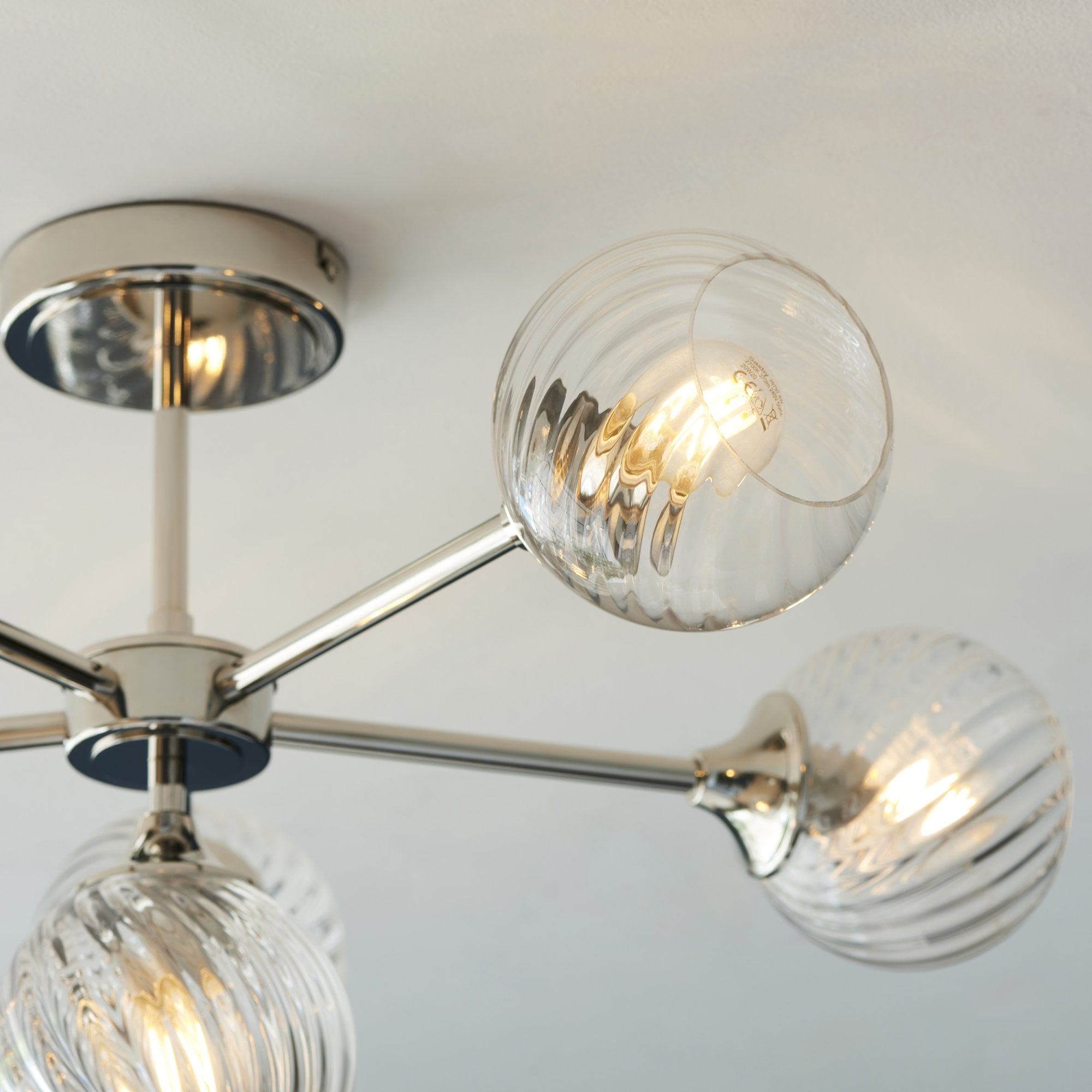 Endon Allegra 6 Light Semi-Flush Fitting - Bright Nickel Plate & Clear Spiral Glass