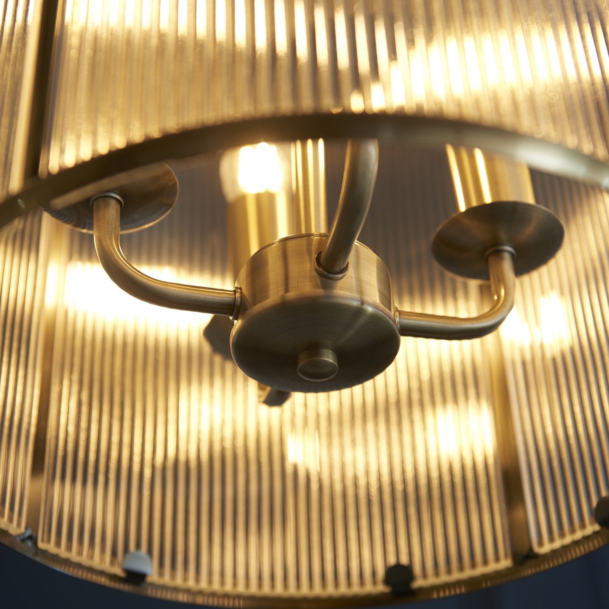 Endon Lambeth Ribbed 4 Light Pendant - Antique Brass Plate & Clear Ribbed Glass
