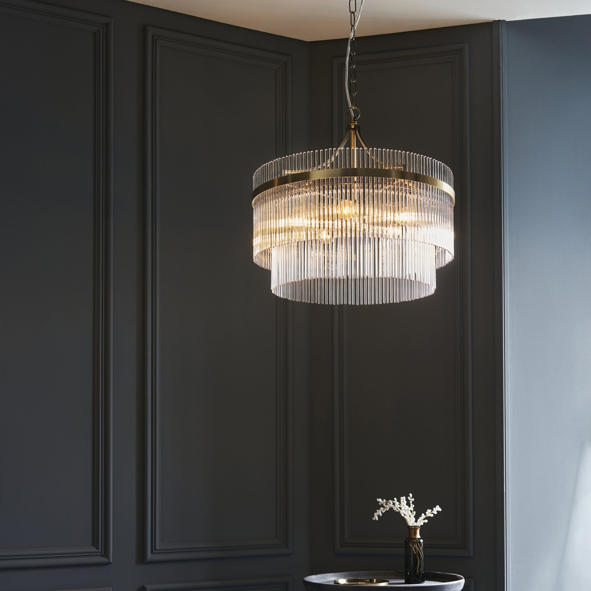 Endon Marietta 5 Light Pendant - Antique Brass Plate & Clear Glass