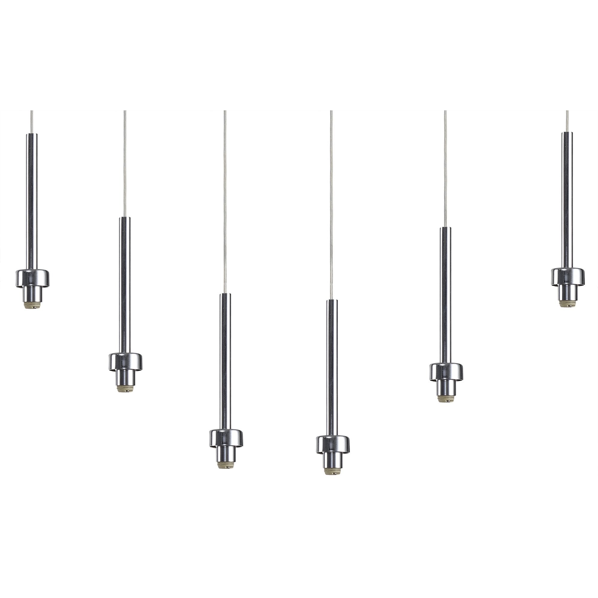 Fabula Tamworth 6 Light Linear Pendant - Mixed Cylinder Shades - Polished Chrome & Cognac Glass