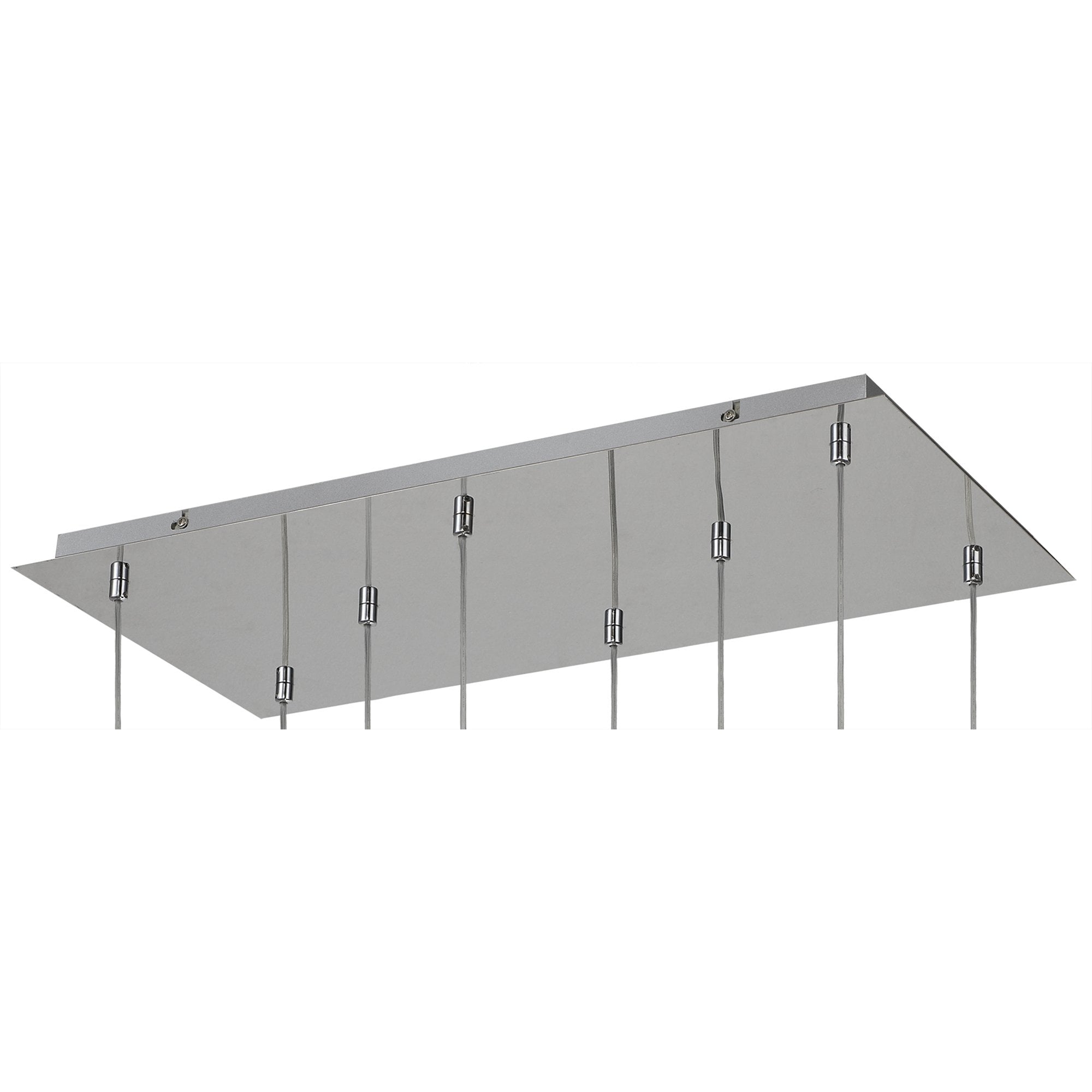 Fabula Tamworth 8 Light Rectangle Pendant - Flattened Round Shades with Inner Frosted Globes - Polished Chrome, Clear & Frosted Glass