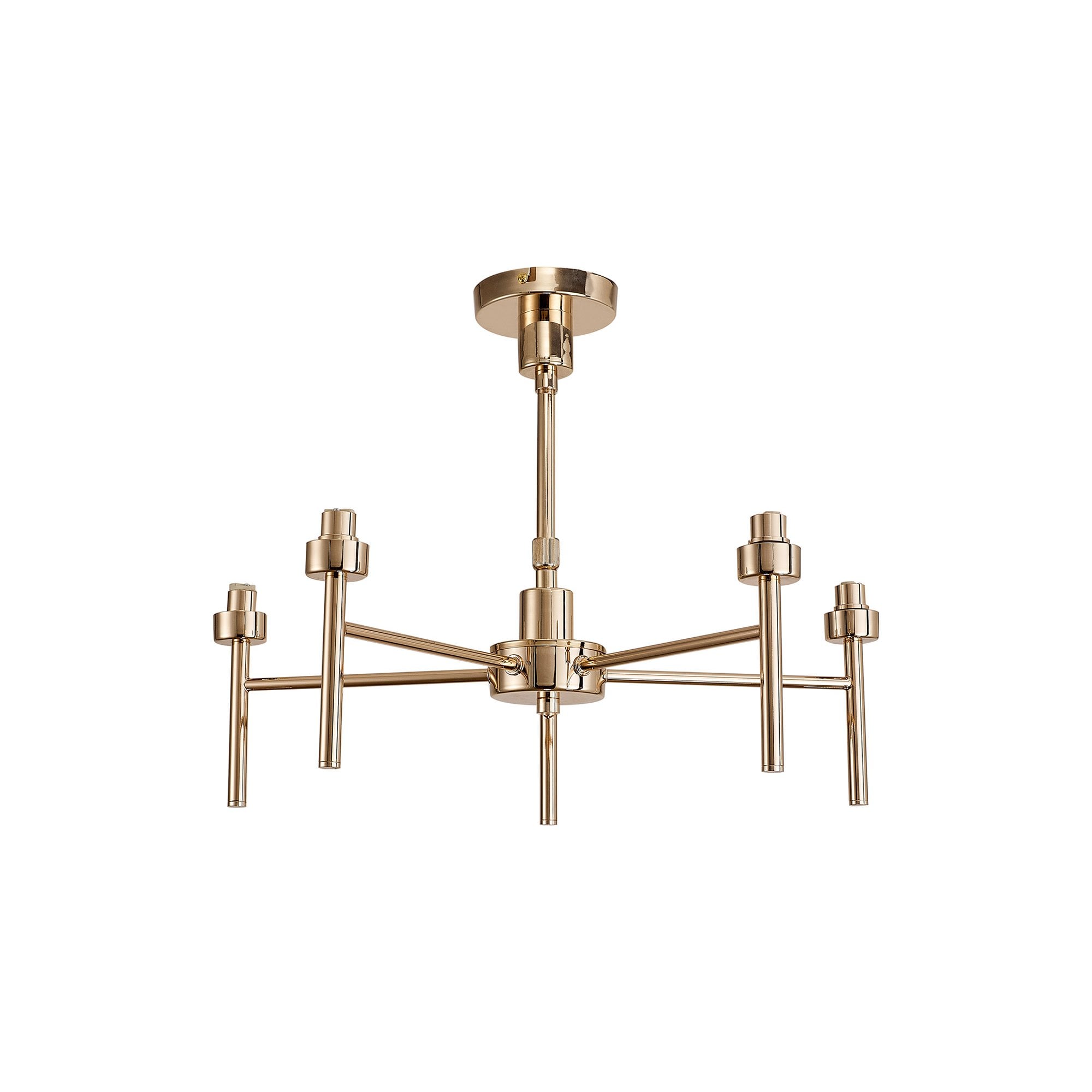 Fabula Tamworth 5 Light Telescopic Semi Flush - Tall Cylinder Shades - French Gold & Cognac Glass