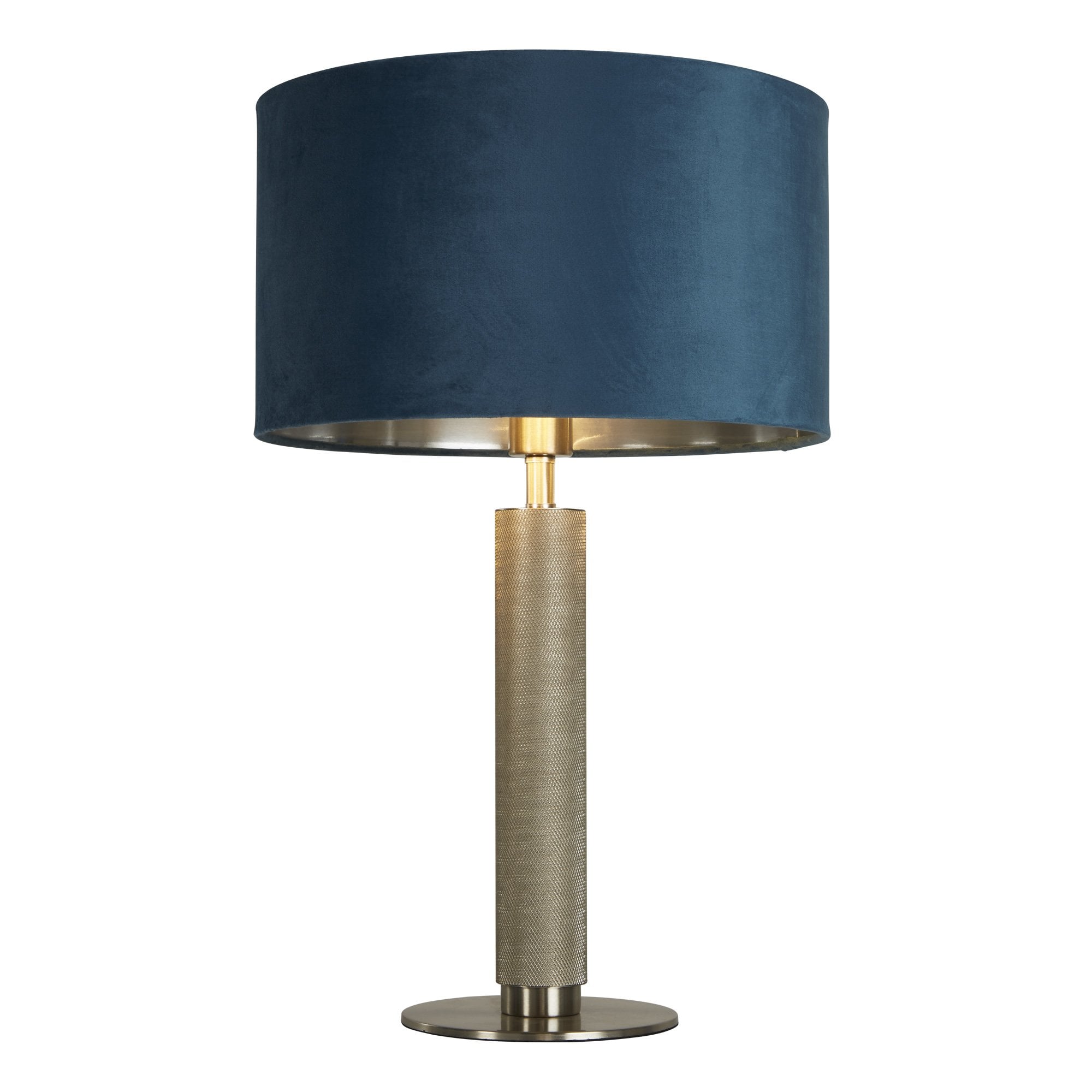Searchlight Latimer Table Lamp - Knurled Satin Silver & Teal Velvet Shade