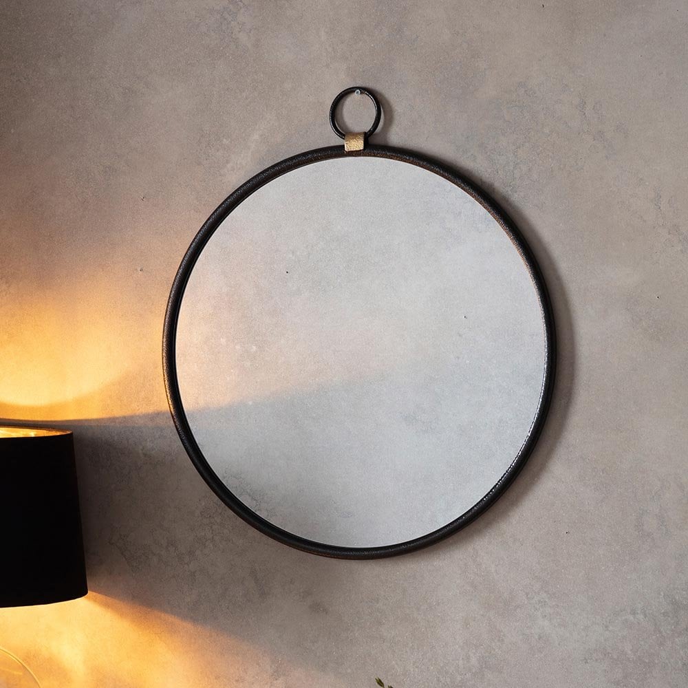 Mura Tonkin Large Round Hanging Loop Wall Mirror - Matt Black