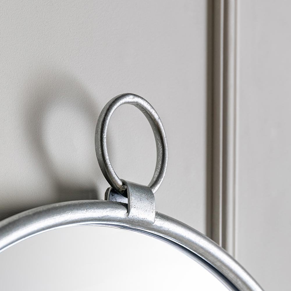 Mura Tonkin Large Round Hanging Loop Wall Mirror - Satin Silver