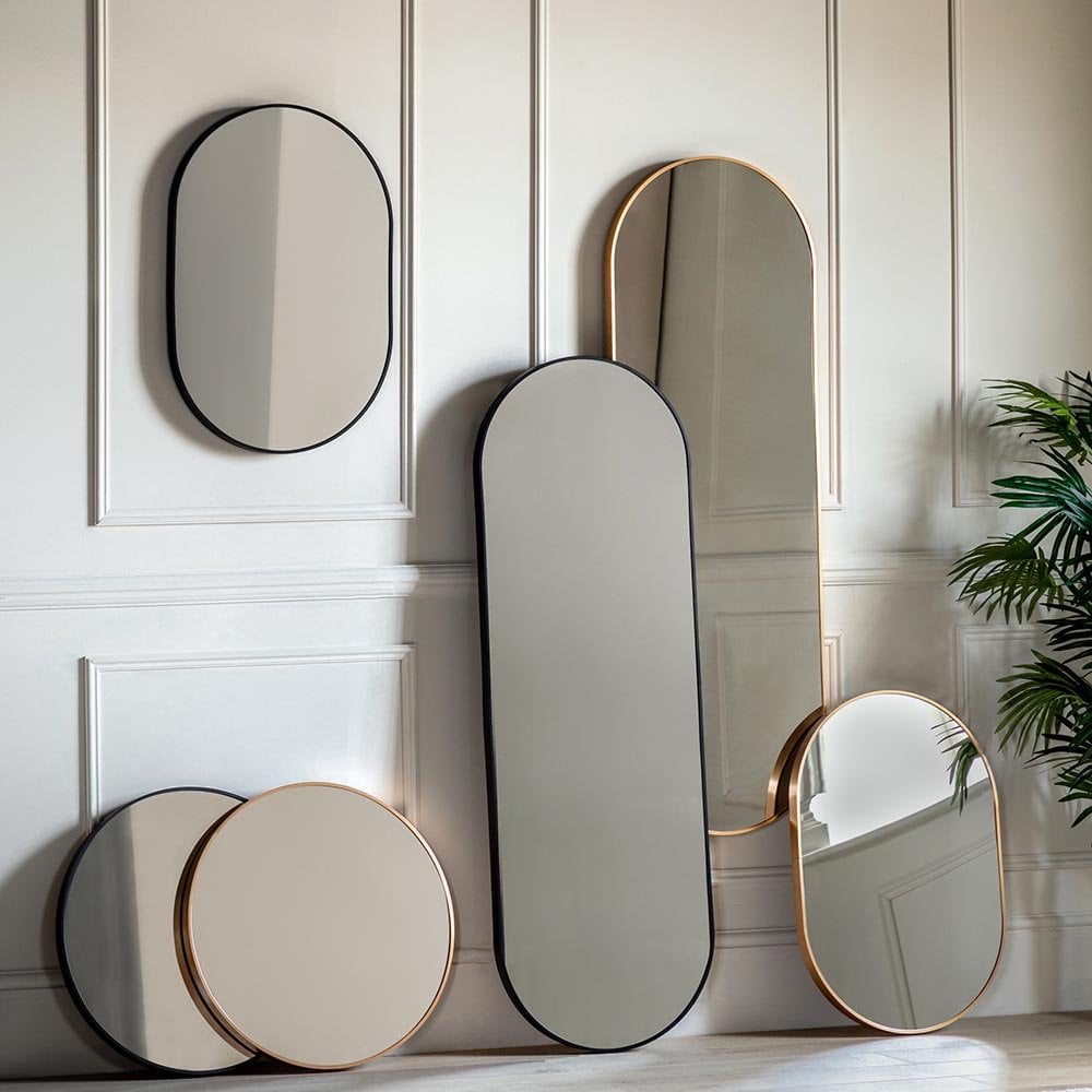 Mura Sydney Medium Delicate Frame Ellipse Wall Mirror - Matt Black