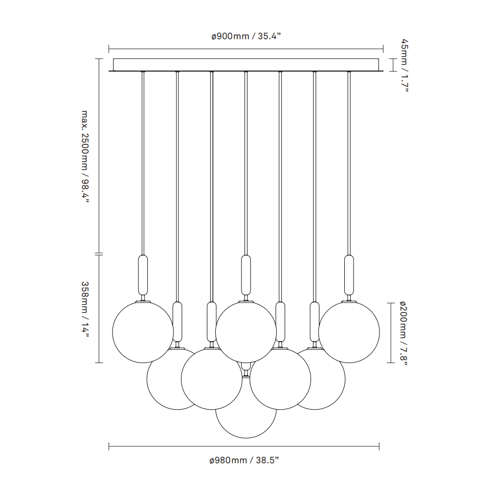 Nuura Miira Large 13 Light Chandelier - Brass & Optic Clear Glass
