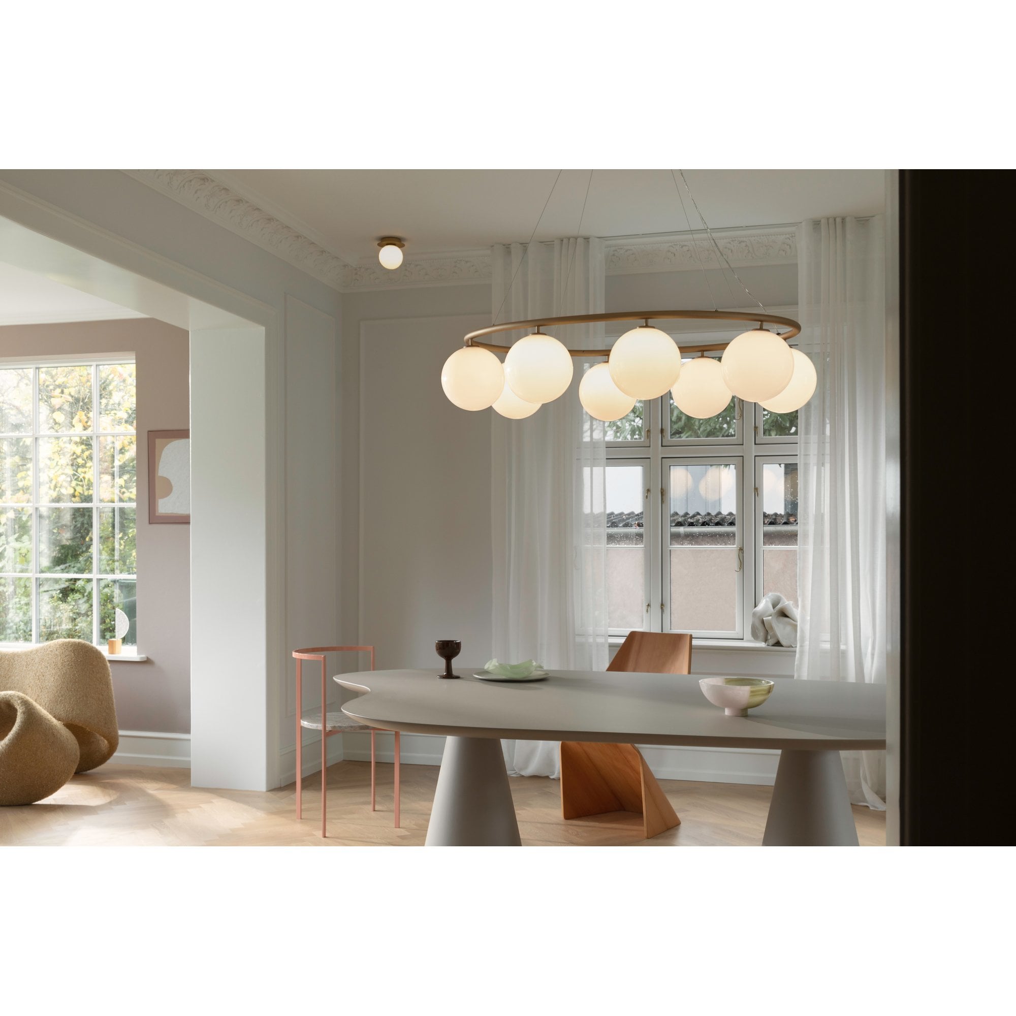 Nuura Miira 8 Light Oval Chandelier - Brass & Opal Glass