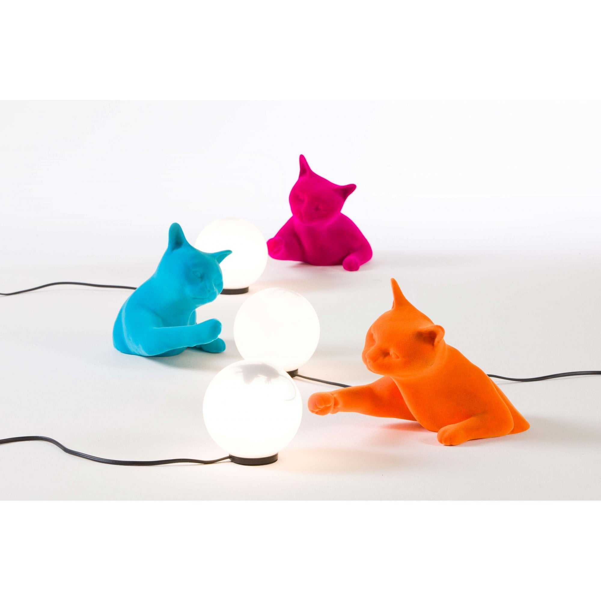 Karman Maoo Cat Table Lamp - Light Blue Velvet