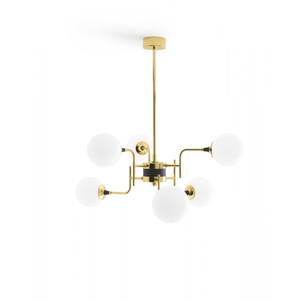Stilnovo Galassia 6 Light Pendant - Gold & White Glass