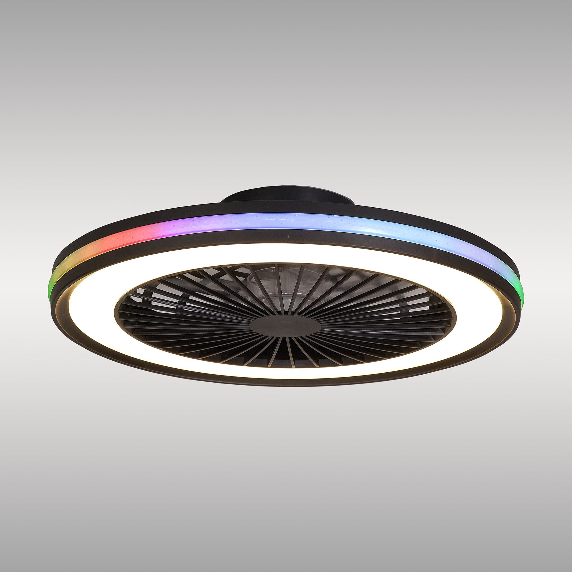 Mantra Gamer 60W LED Dimmable White, RGB Ceiling Light & Fan, Remote - Black