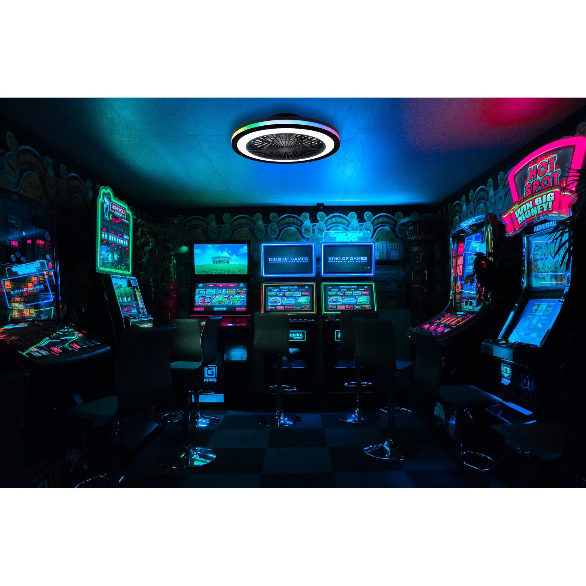 Mantra Gamer 40W LED Dimmable White, RGB Ceiling Light & Fan, Remote - White