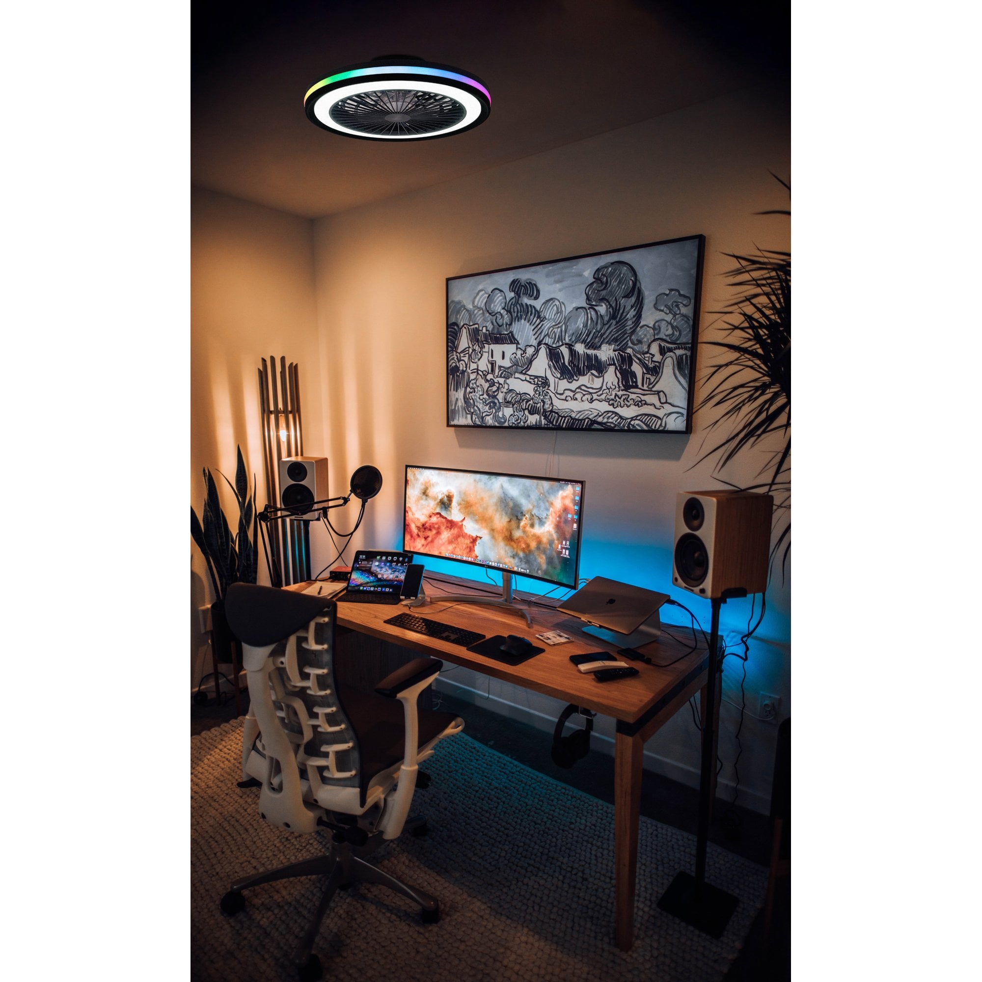 Mantra Gamer 40W LED Dimmable White, RGB Ceiling Light & Fan, Remote - White