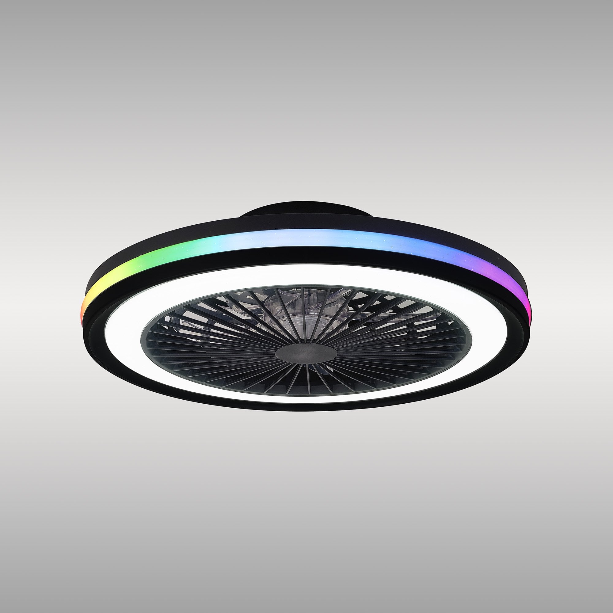 Mantra Gamer 40W LED Dimmable White, RGB Ceiling Light & Fan, Remote - Black