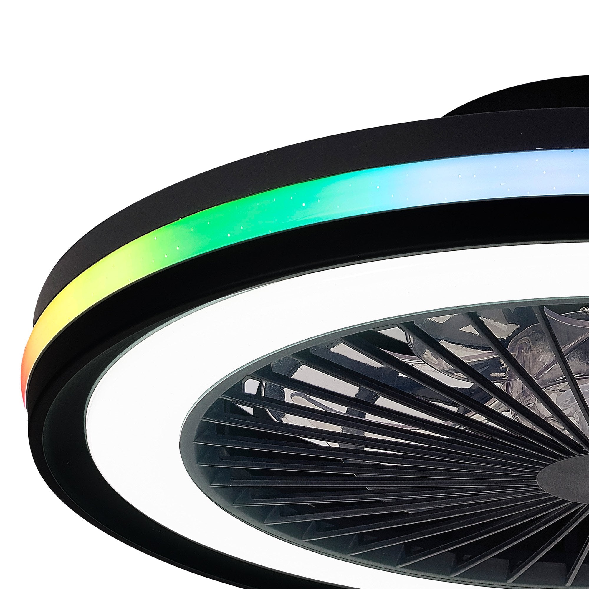 Mantra Gamer 40W LED Dimmable White, RGB Ceiling Light & Fan, Remote - Black