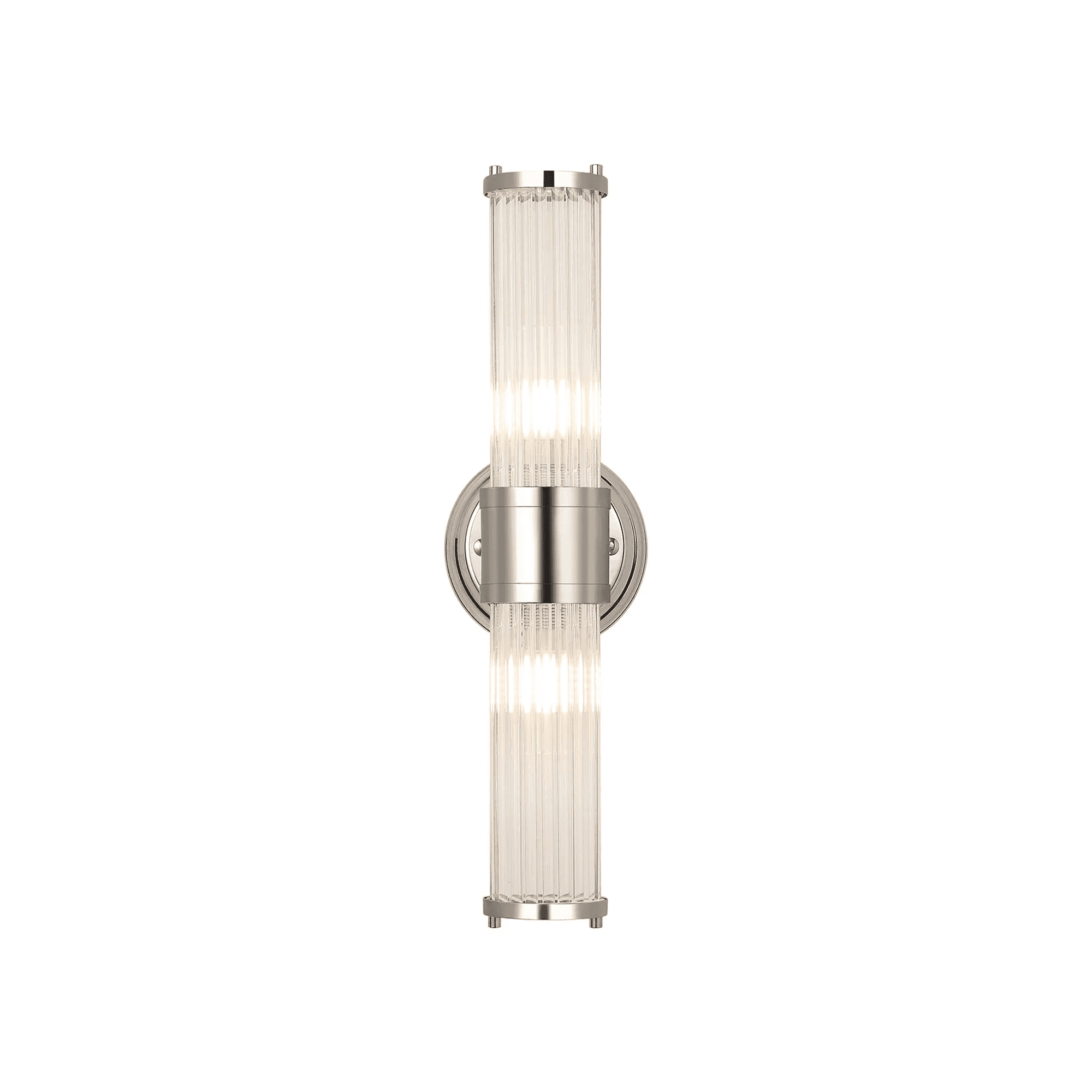 Fabula Wedgewood 2 Light Glass Rod Up & Down Light IP44 - Polished Nickel & Clear Glass