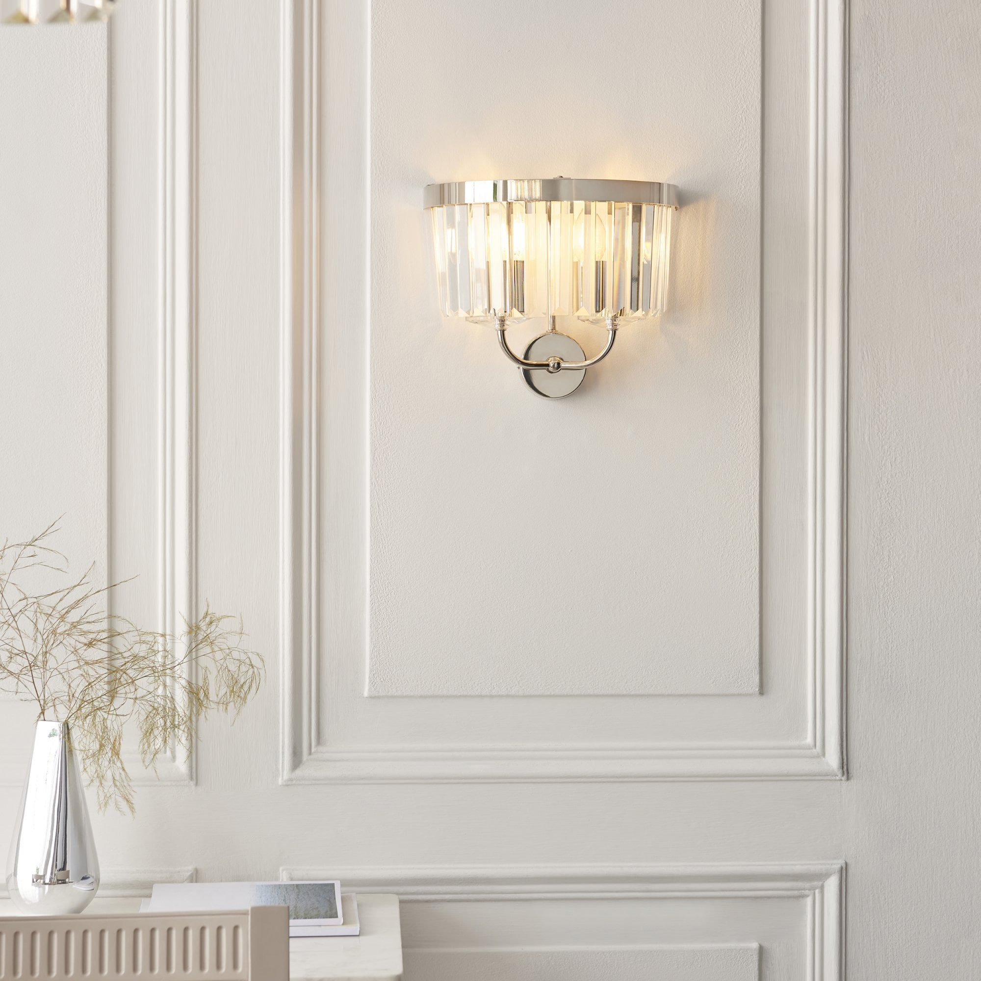 Utopia Martini 2 Light Wall Light - Bright Nickel & Clear Cut Glass