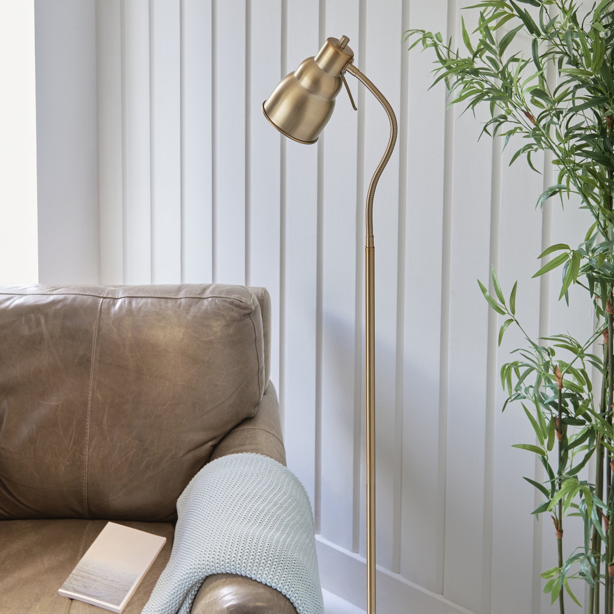 Endon Classic Flexi Single Light Floor - Brushed Aged Brass Plate