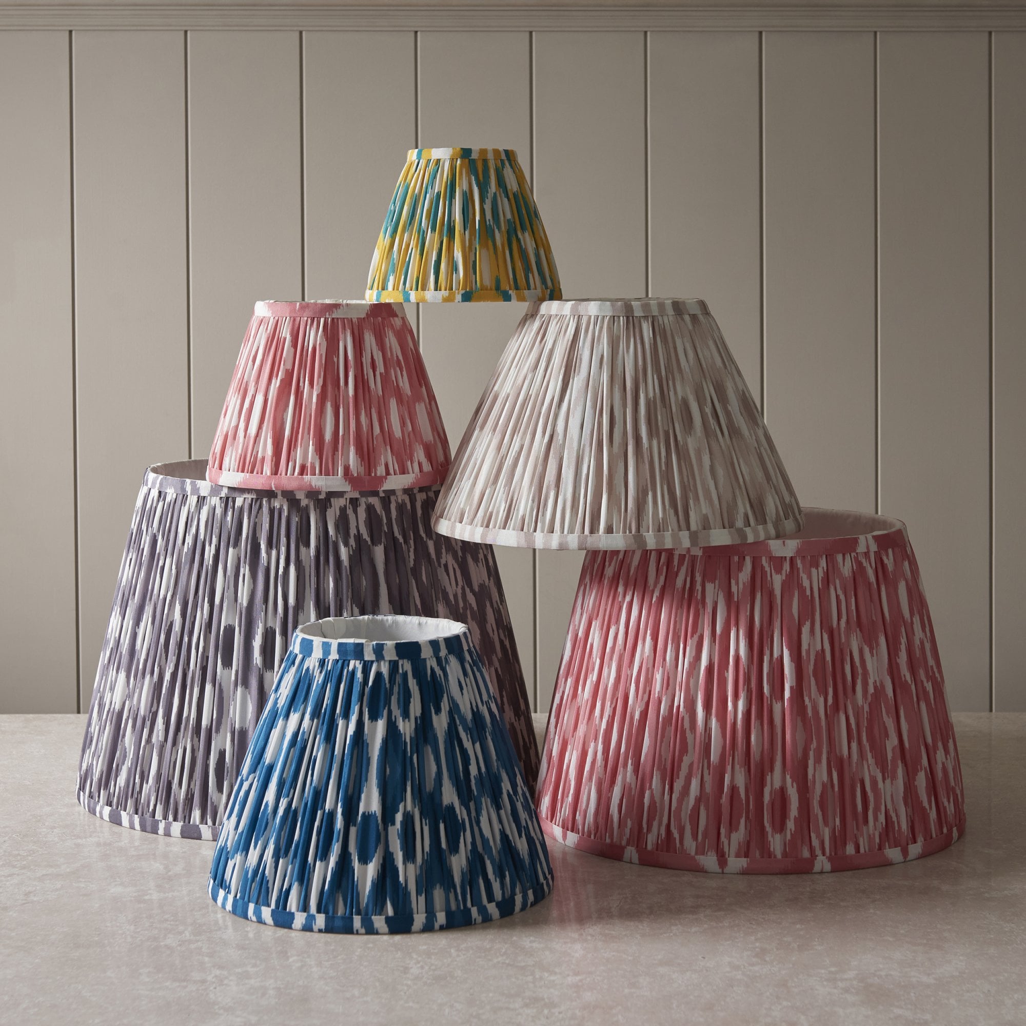 Endon Ikat Single Light Shade 35cm - Neutral Print Fabric