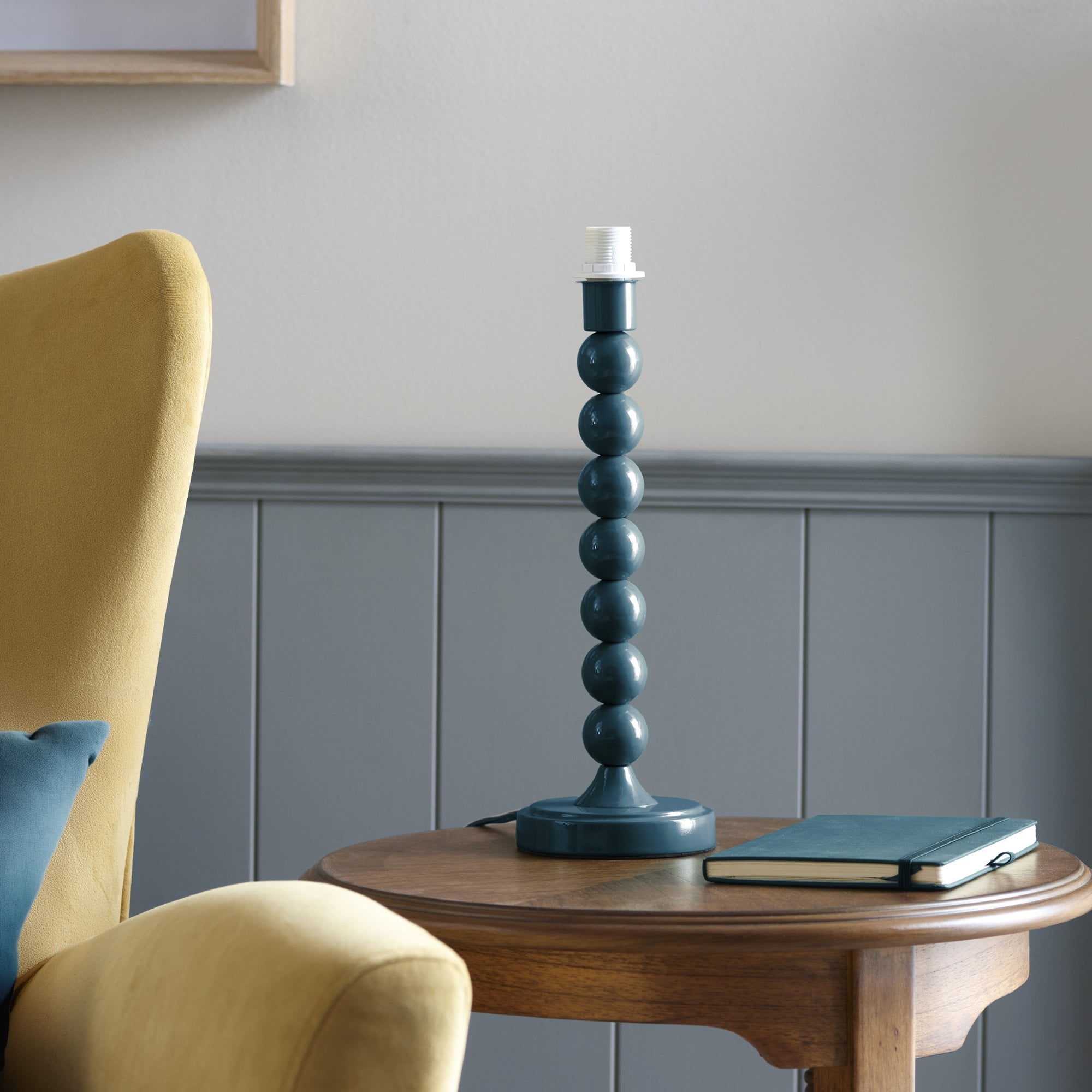Endon Higgledy Gloss Marlin Blue Table Lamp & Zigzag 25cm Apricot Orange Shade