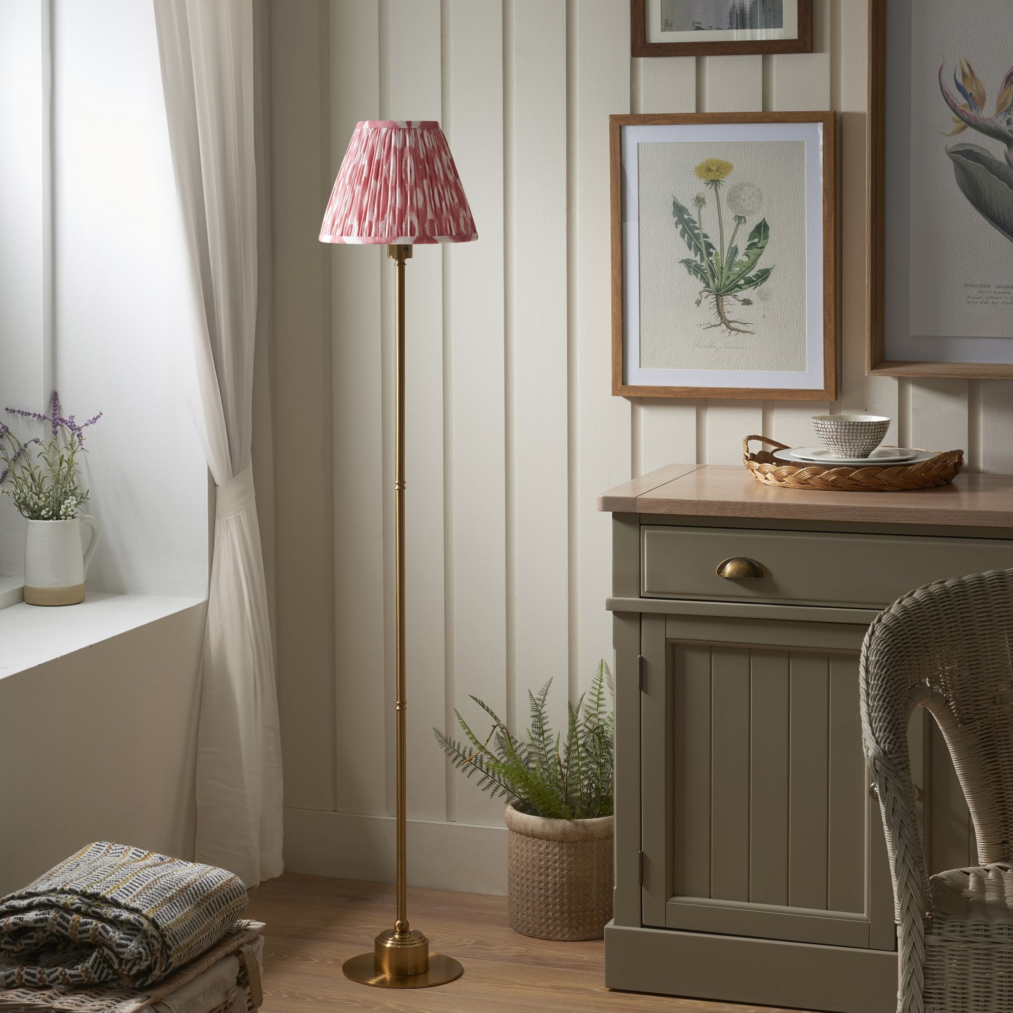 Endon Burley Rechargeable Floor Lamp & Ikat 25cm Coral Pink Shade
