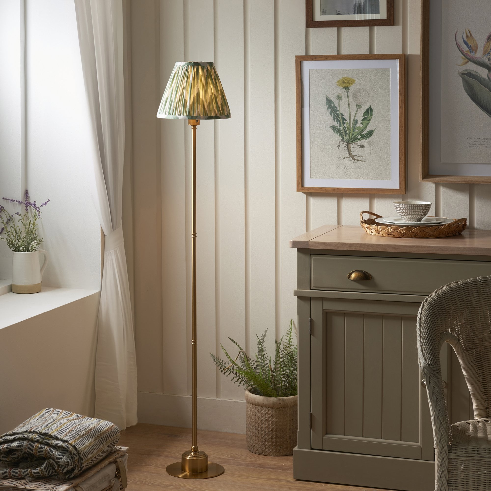 Endon Burley Rechargeable Floor Lamp & Zigzag 25cm Cotswold Green Shade