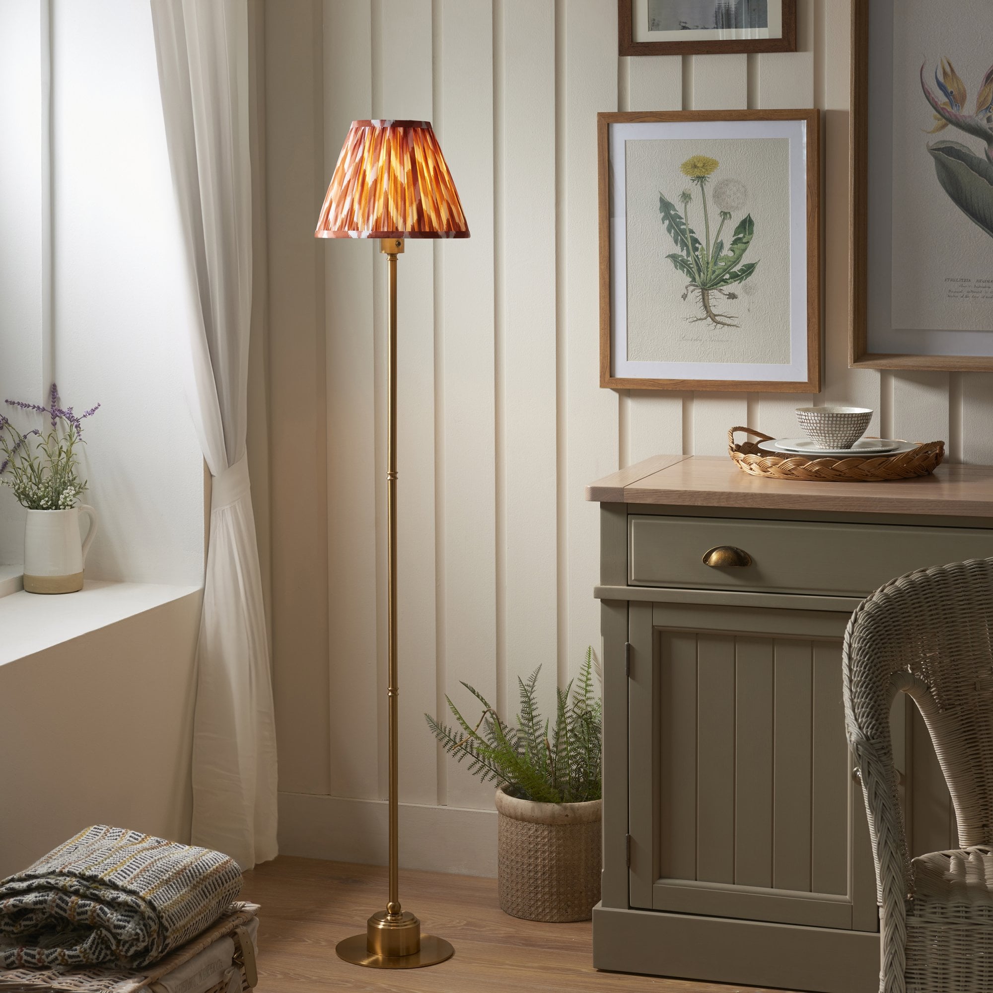 Endon Burley Rechargeable Floor Lamp & Zigzag 25cm Apricot Orange Shade