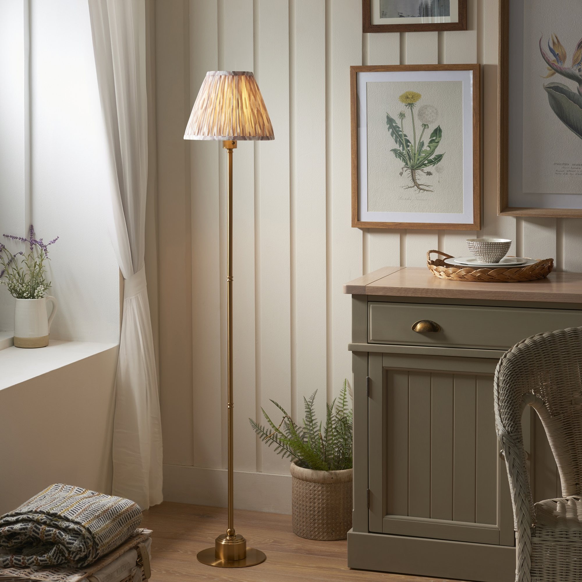 Endon Burley Rechargeable Floor Lamp & Ikat 25cm Neutral Shade