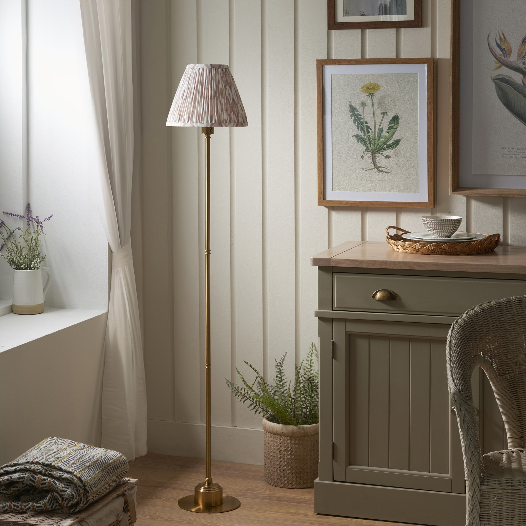Endon Burley Rechargeable Floor Lamp & Ikat 25cm Neutral Shade