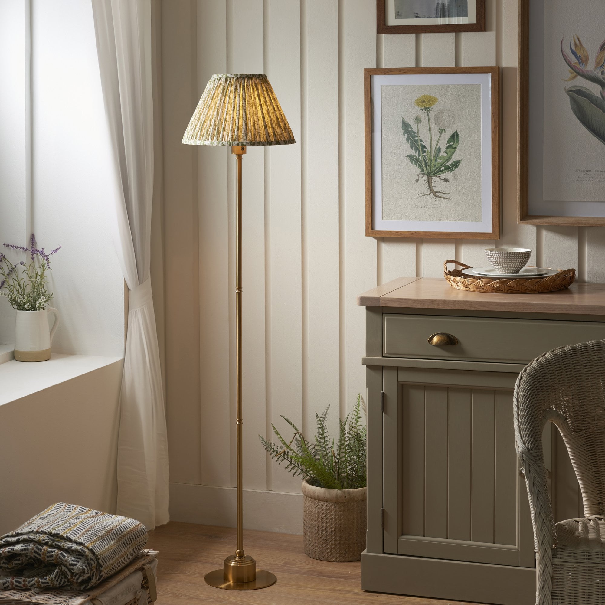 Endon Burley Rechargeable Floor Lamp & Leaf 30cm Herb Garden Green Shade