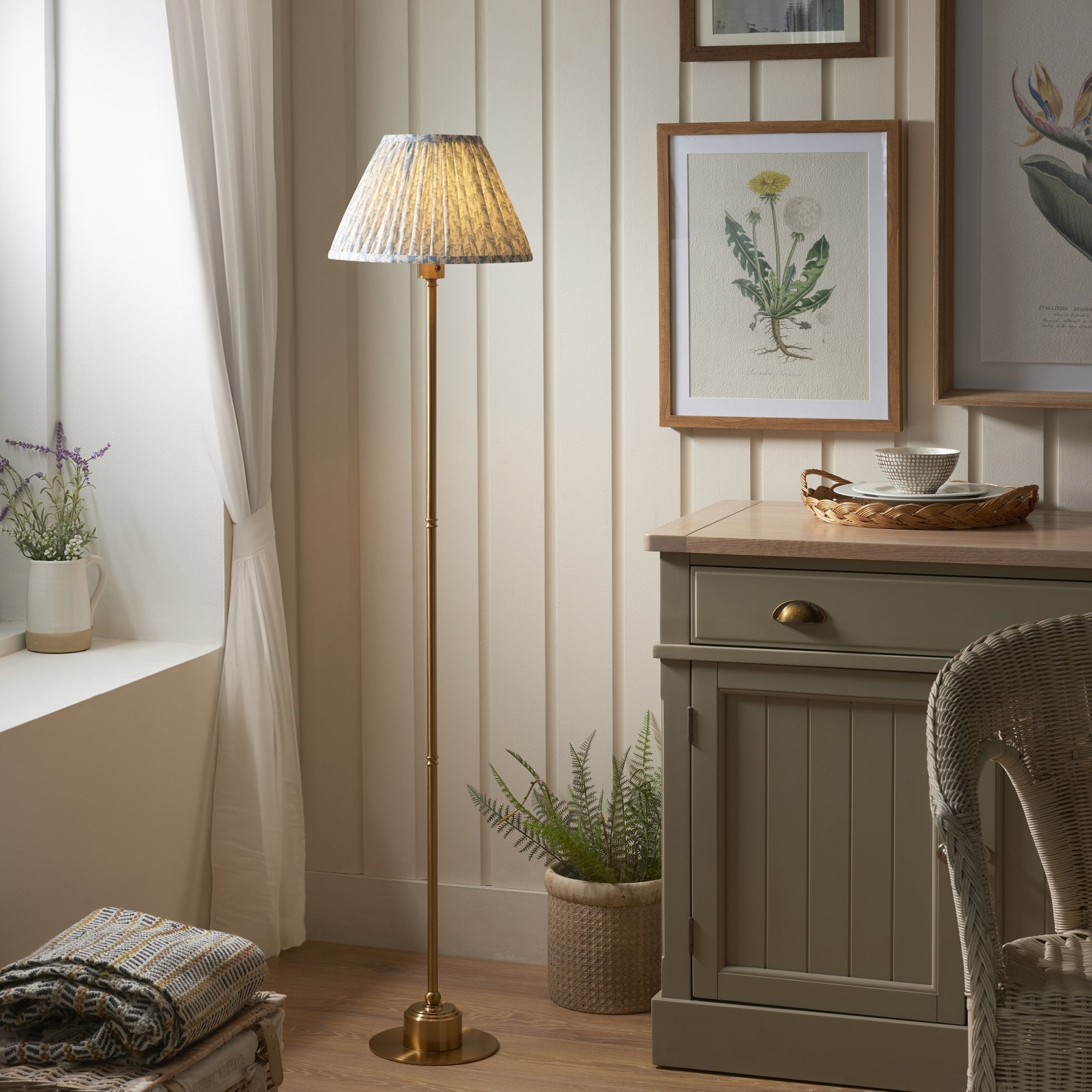 Endon Burley Rechargeable Floor Lamp & Leaf 30cm Shell Bay Blue Shade